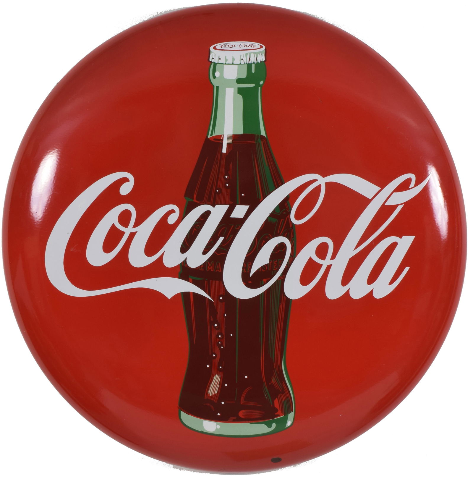 Original 1950s Coca Cola large enameled button sign. (1 of 9)