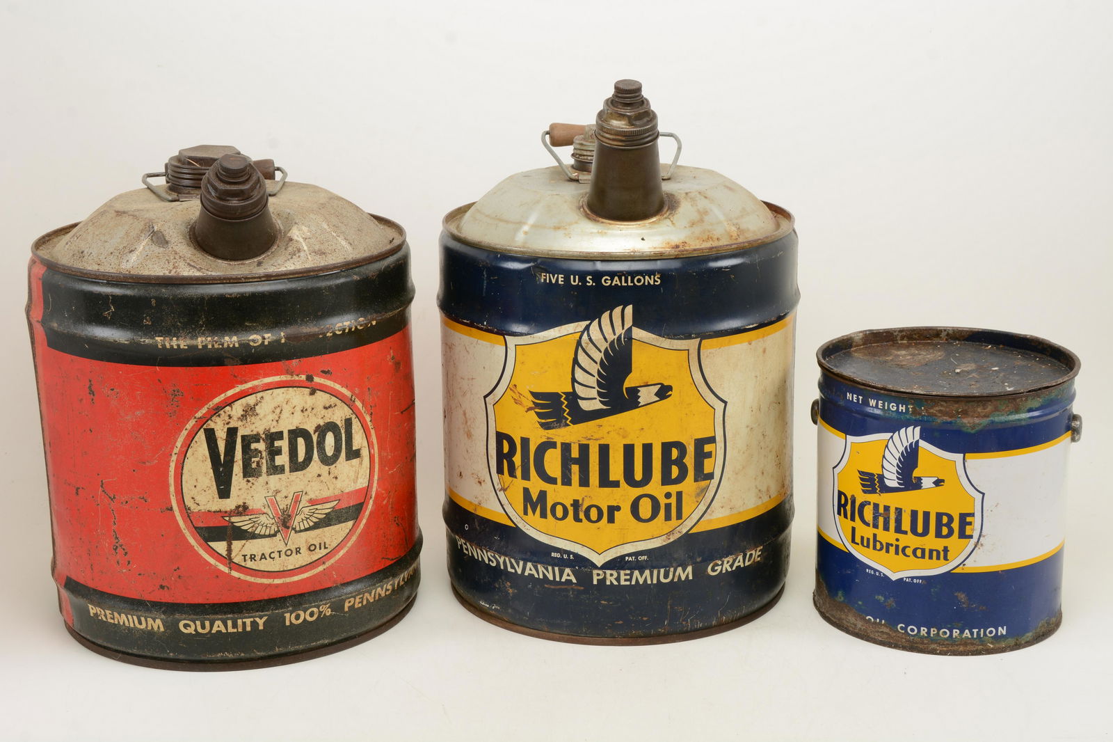 Large oil and grease cans including Richfield and (1 of 5)