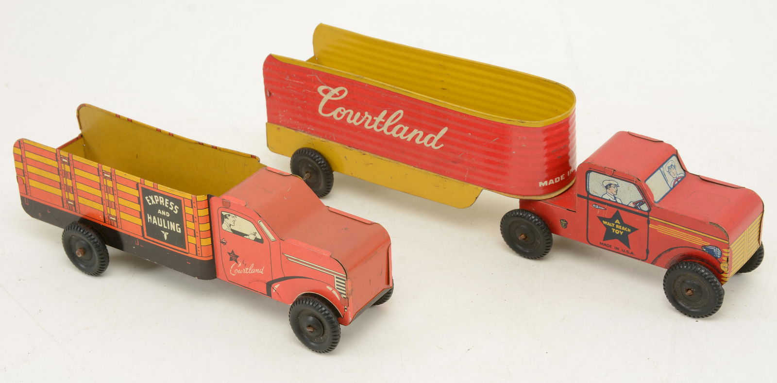 2 Courland pressed steel and lithograph toys. Semi (1 of 9)