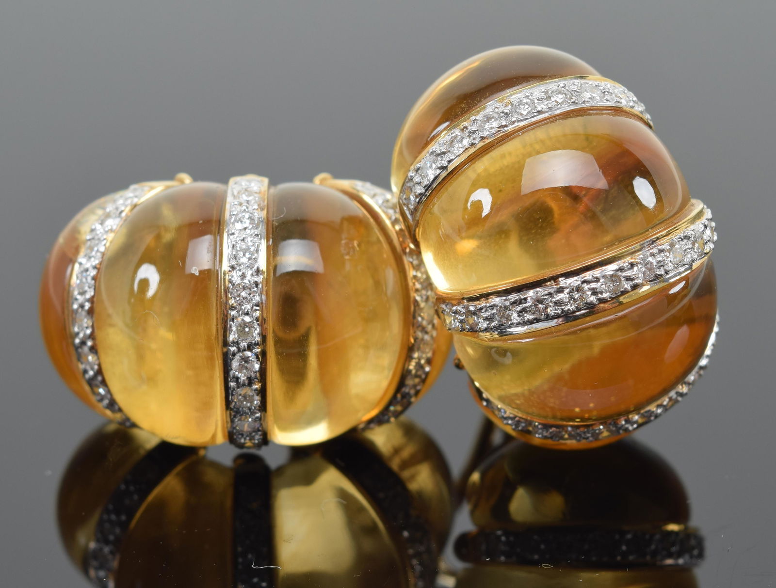 Pair of rock crystal and diamond shrimp form earrings (1 of 5)