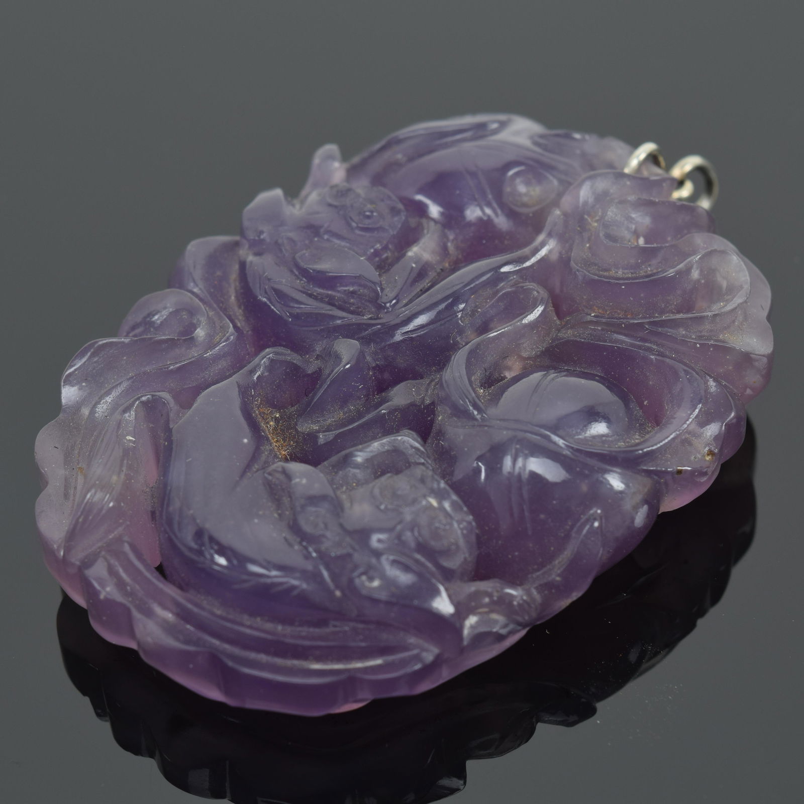 19th century Chinese carved amethyst pendant. Guardian (1 of 8)
