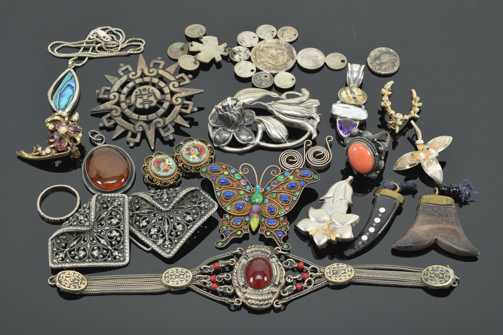Silver jewelry lot including 19th century Guatemalan (1 of 11)
