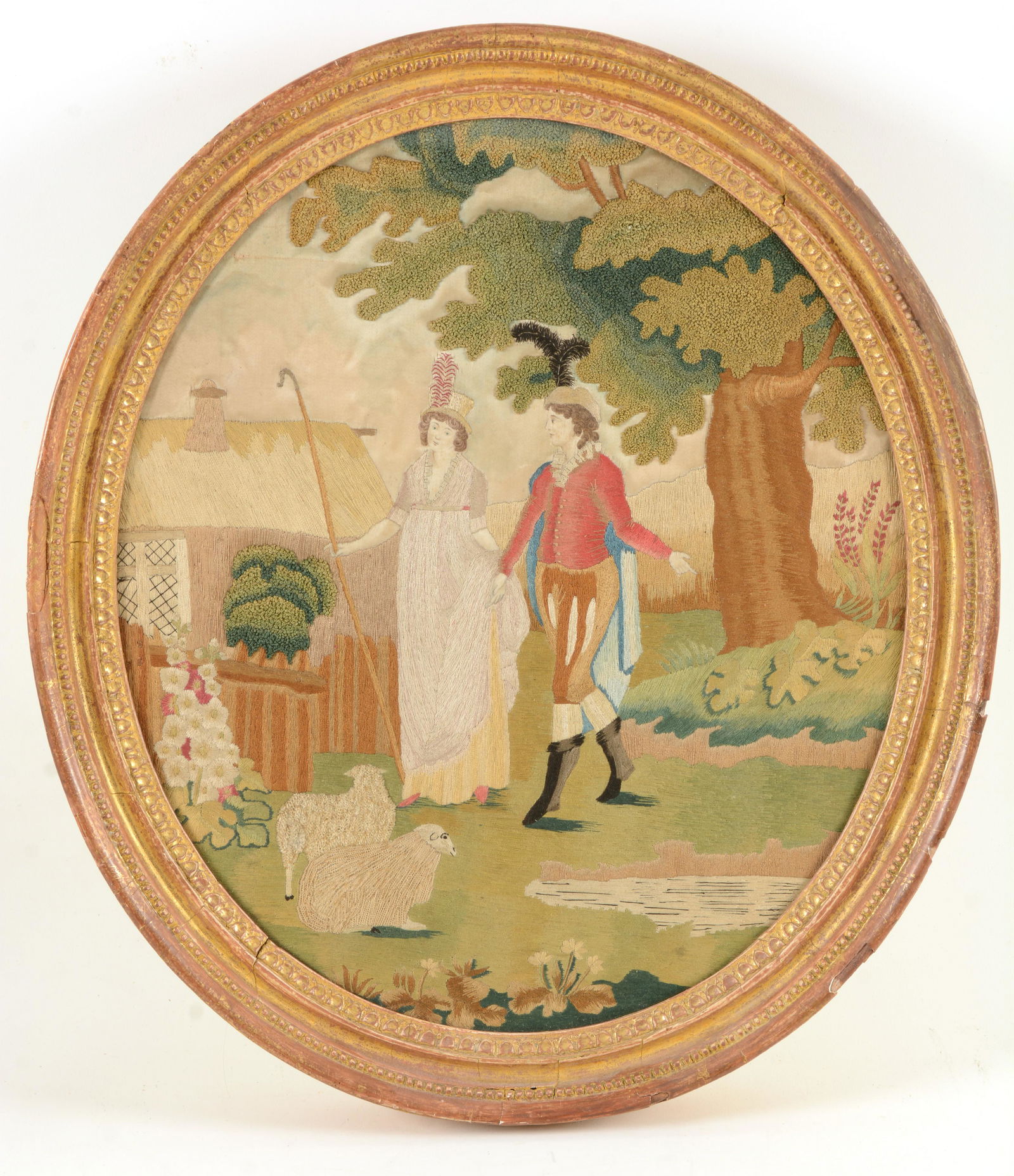 18th century Anglo-American school silk needlework of (1 of 8)