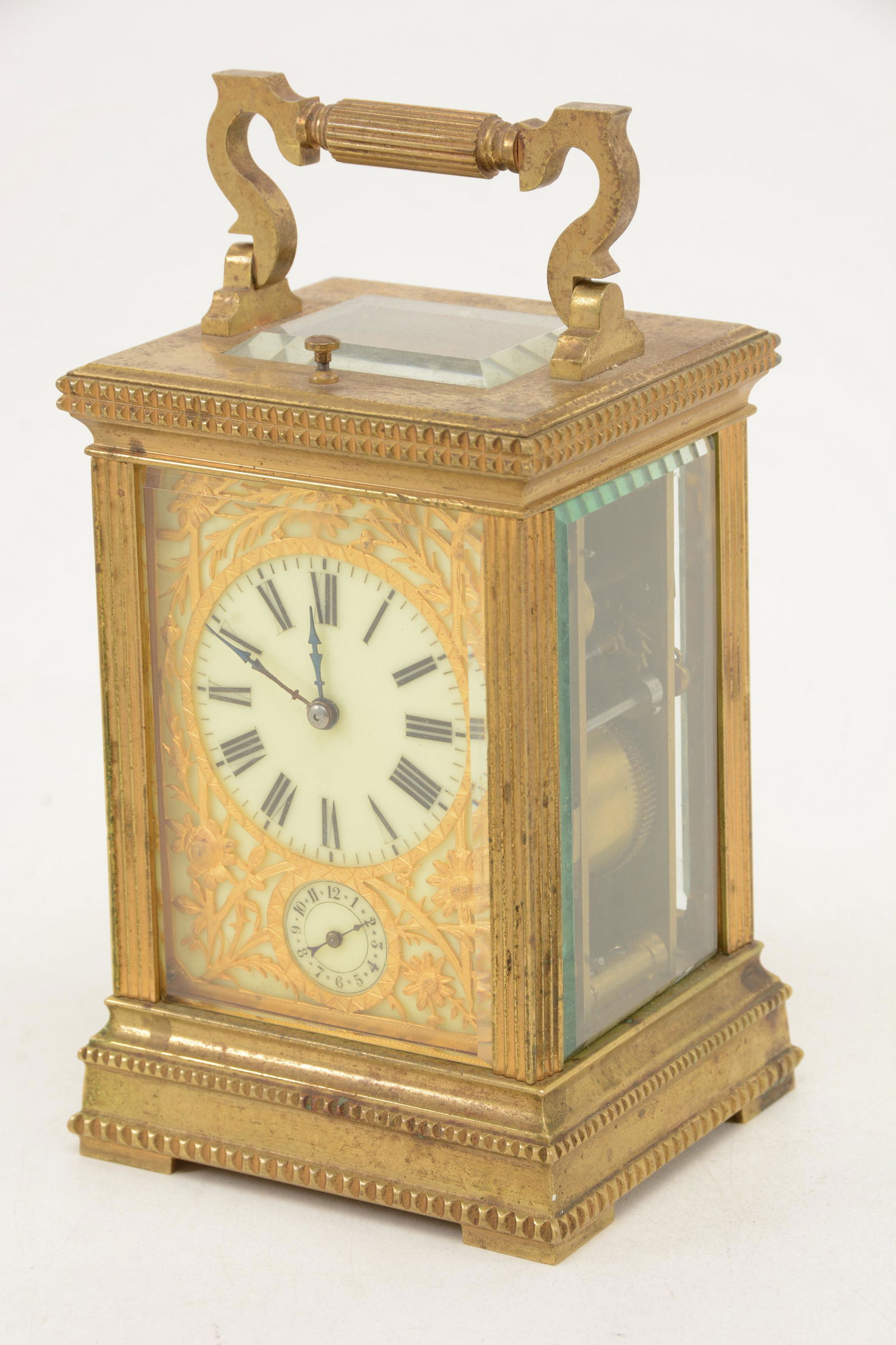 19th century brass case carriage clock with ornate (1 of 9)