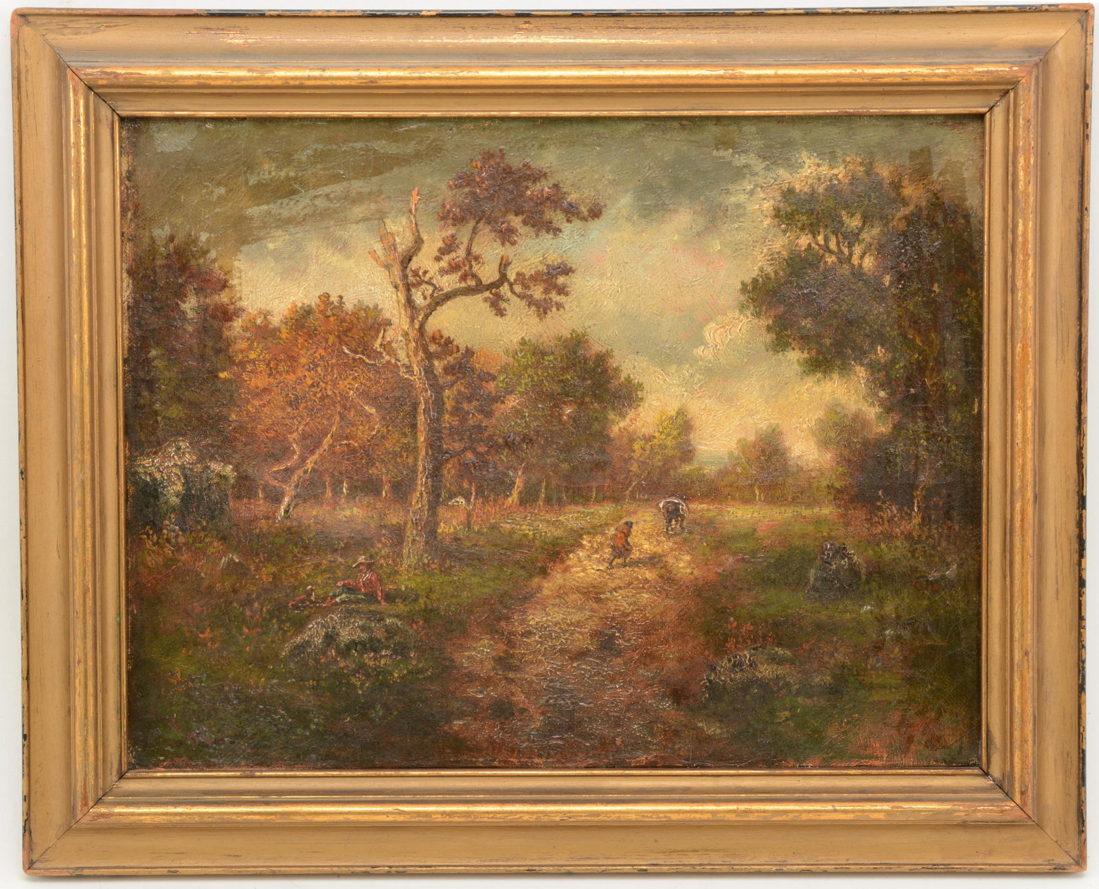 19th century French Barbizon landscape with figures. (1 of 9)
