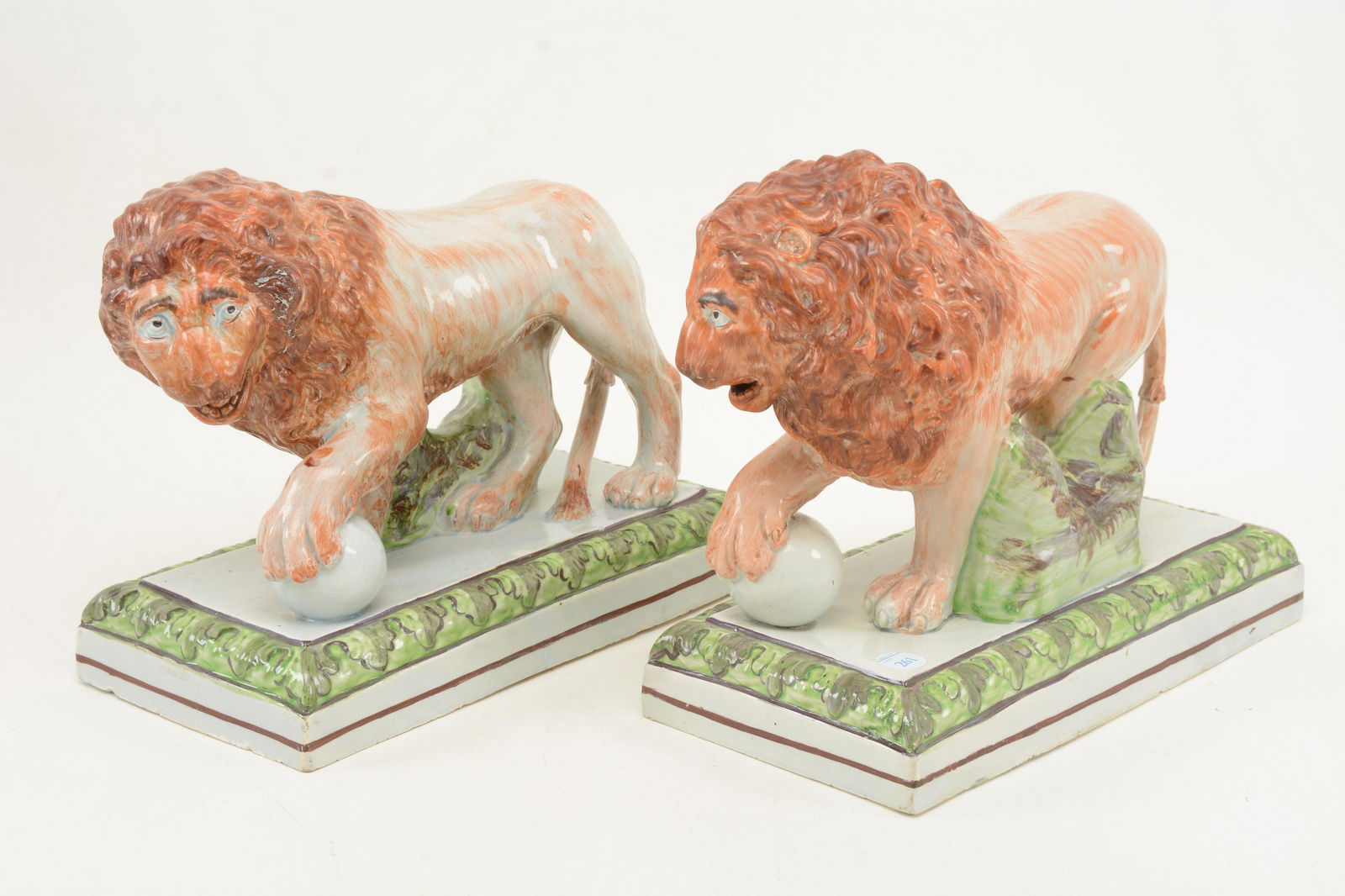 Pair of Staffordshire pearlware lions. Each with head (1 of 15)