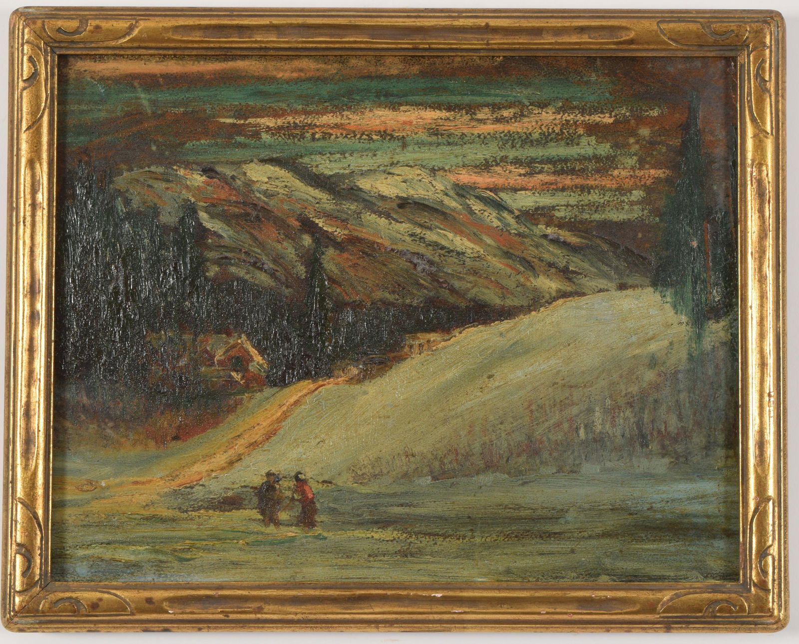 Early 20th century winter landscape with figures and (1 of 7)
