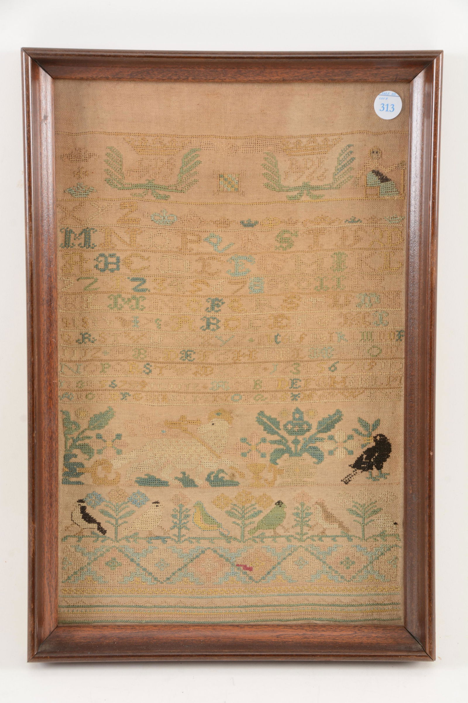 1766 Needlework sampler with two crowned initials (1 of 6)