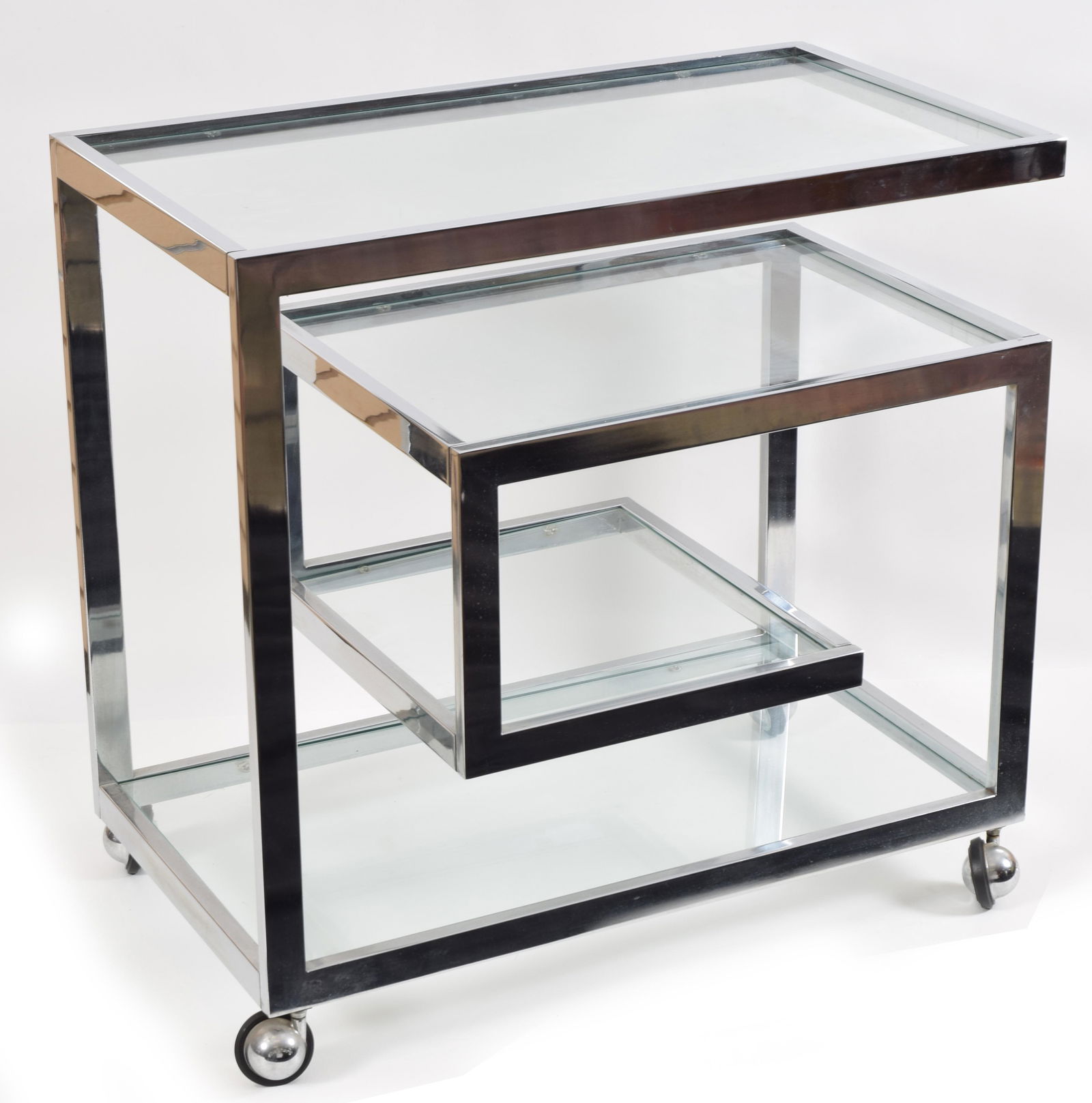 Mid Century Modern chrome and glass rolling bar cart. (1 of 4)