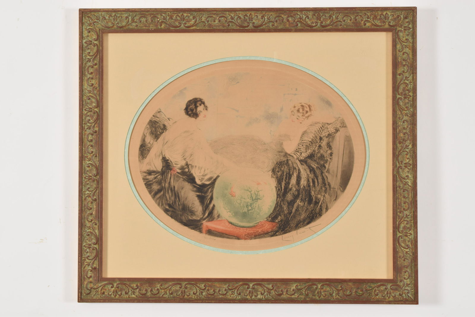 Louis Icart original aquatint etching. Oval format. (1 of 7)