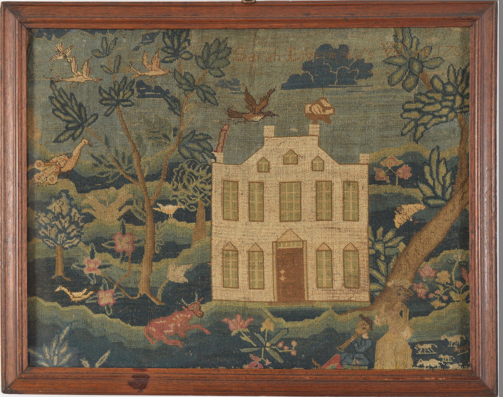 1757 probably Boston embroidered needlework picture (1 of 10)