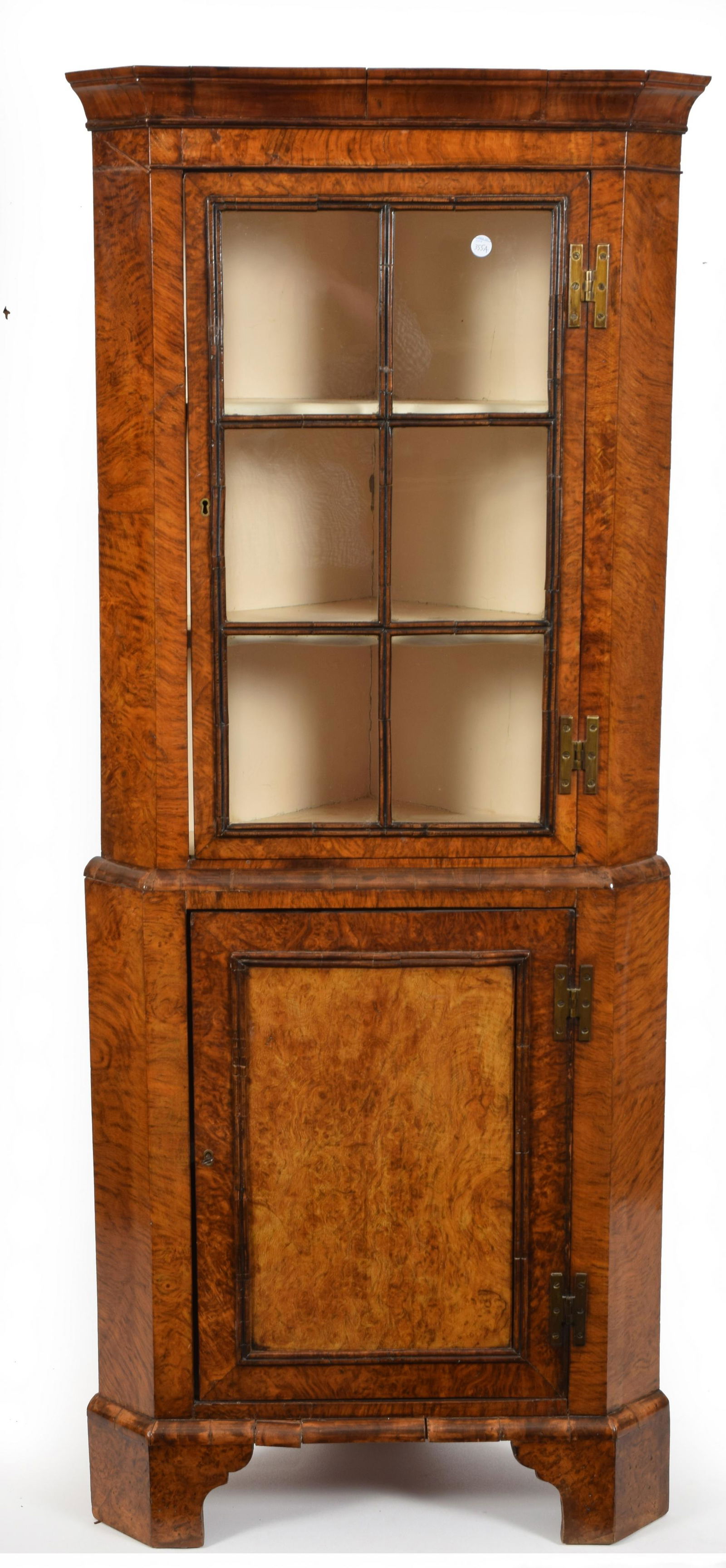 Georgian burl walnut diminutive corner cabinet. Glazed (1 of 8)