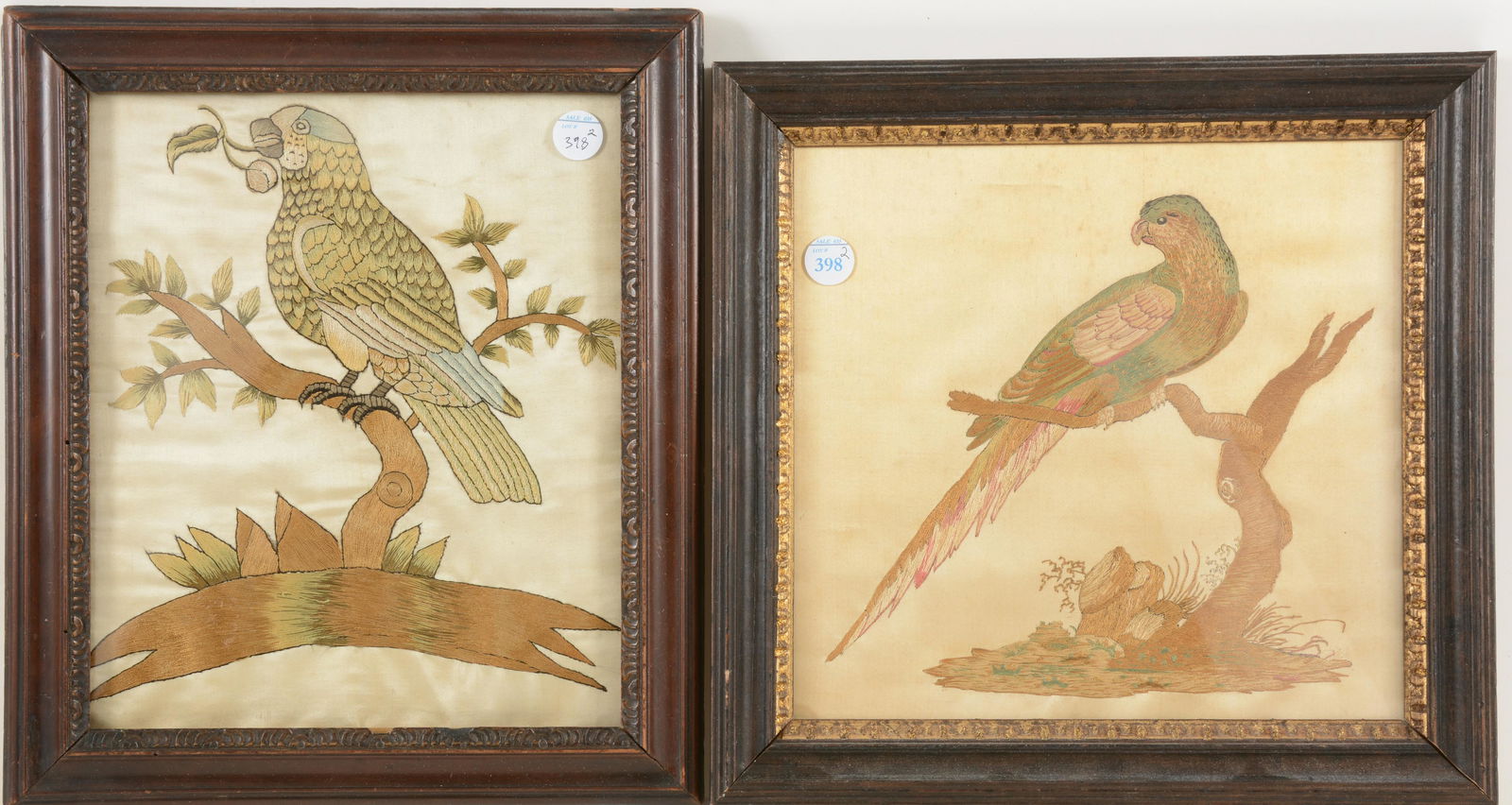 2 18th century English school bird needlework and silk (1 of 7)