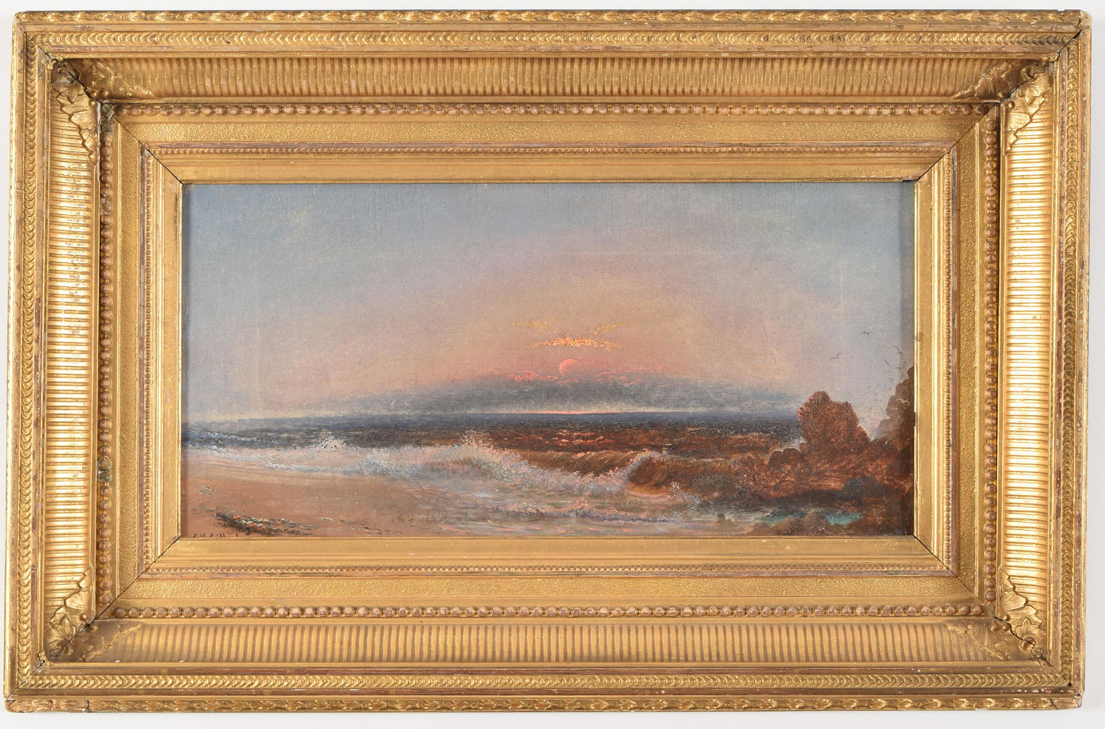 19th century American school seascape with pink sunset. (1 of 7)