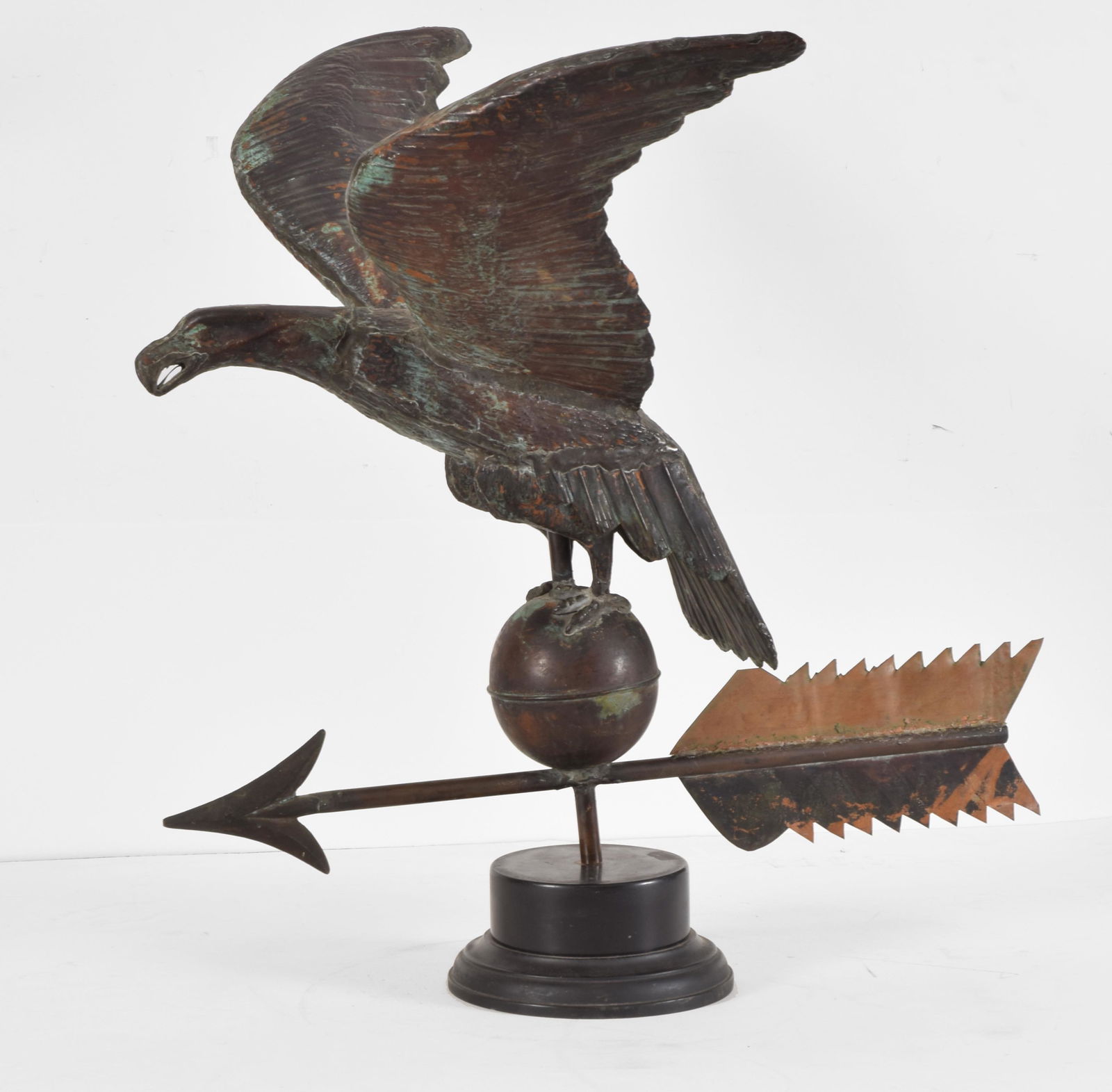 Early 20th century copper eagle on orb weathervane. (1 of 9)