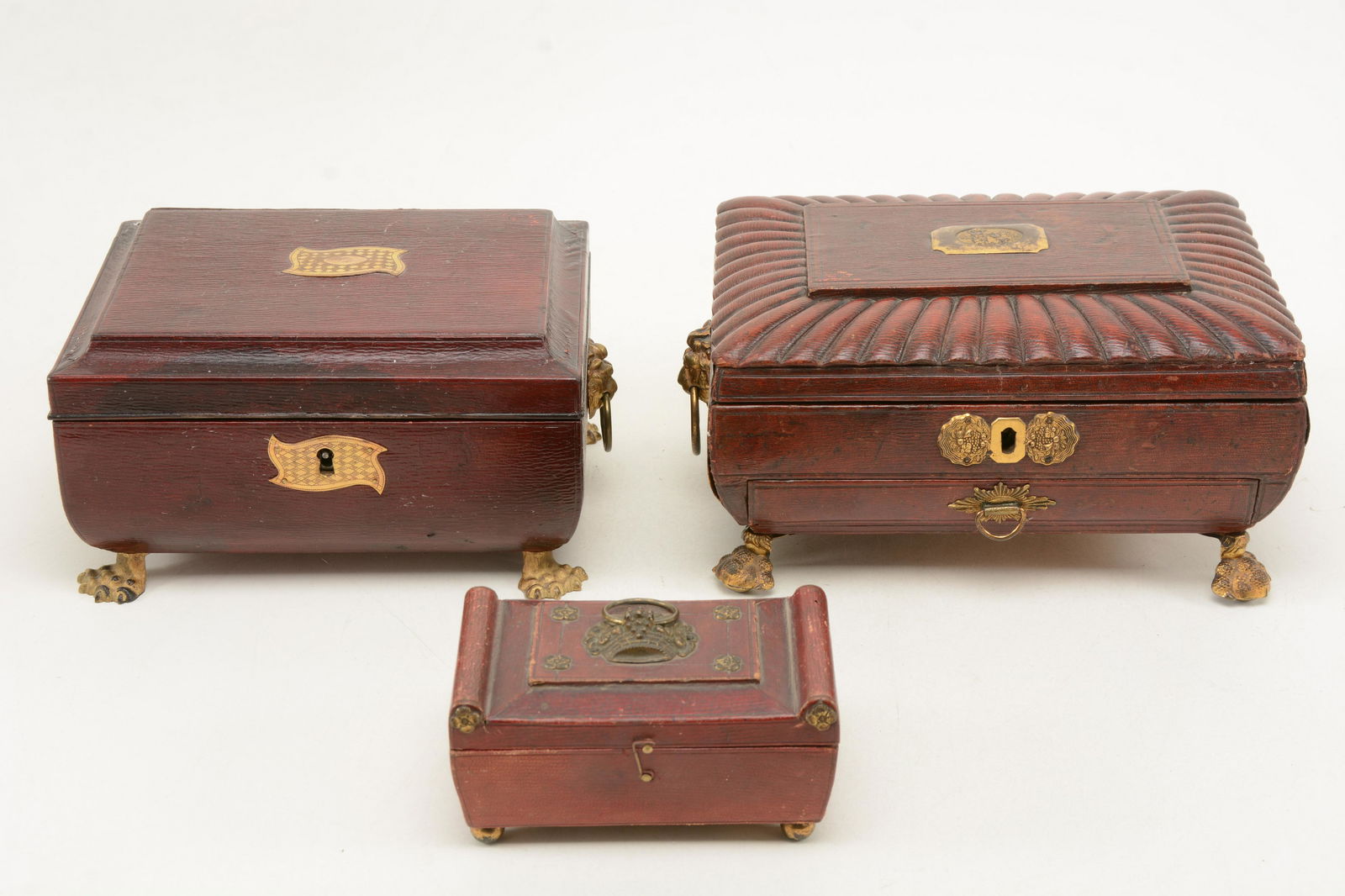 3 19th century Regency leather sewing boxes. 1) Largest (1 of 19)