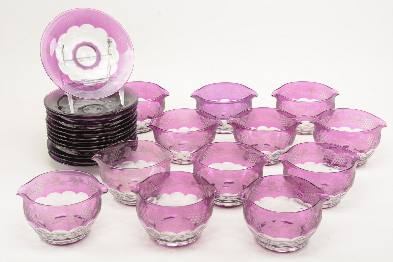 Set of 12 Bohemian cut glass boulette dishes and (1 of 11)