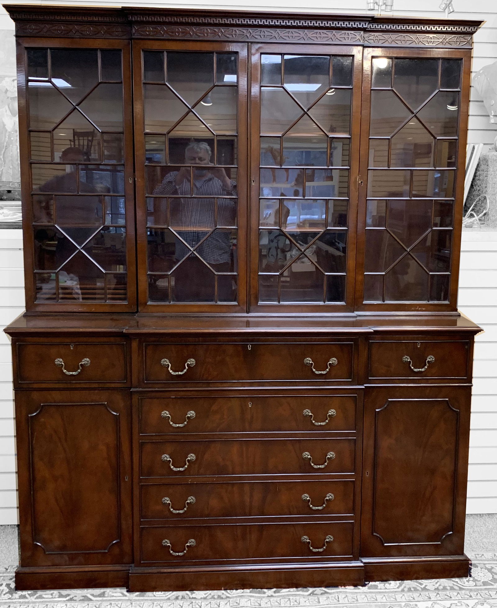 Georgian style mahogany breakfront china cabinet. (1 of 3)