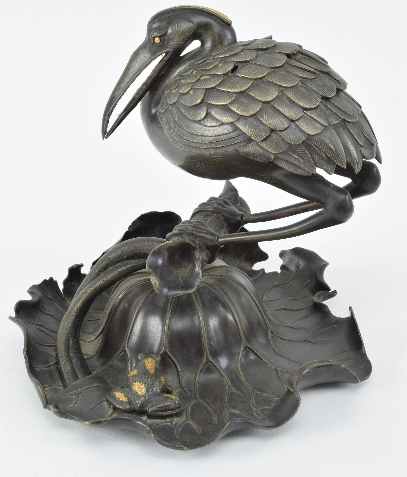 Bronze censer. Japan. 19th century. Heron and frog (1 of 11)