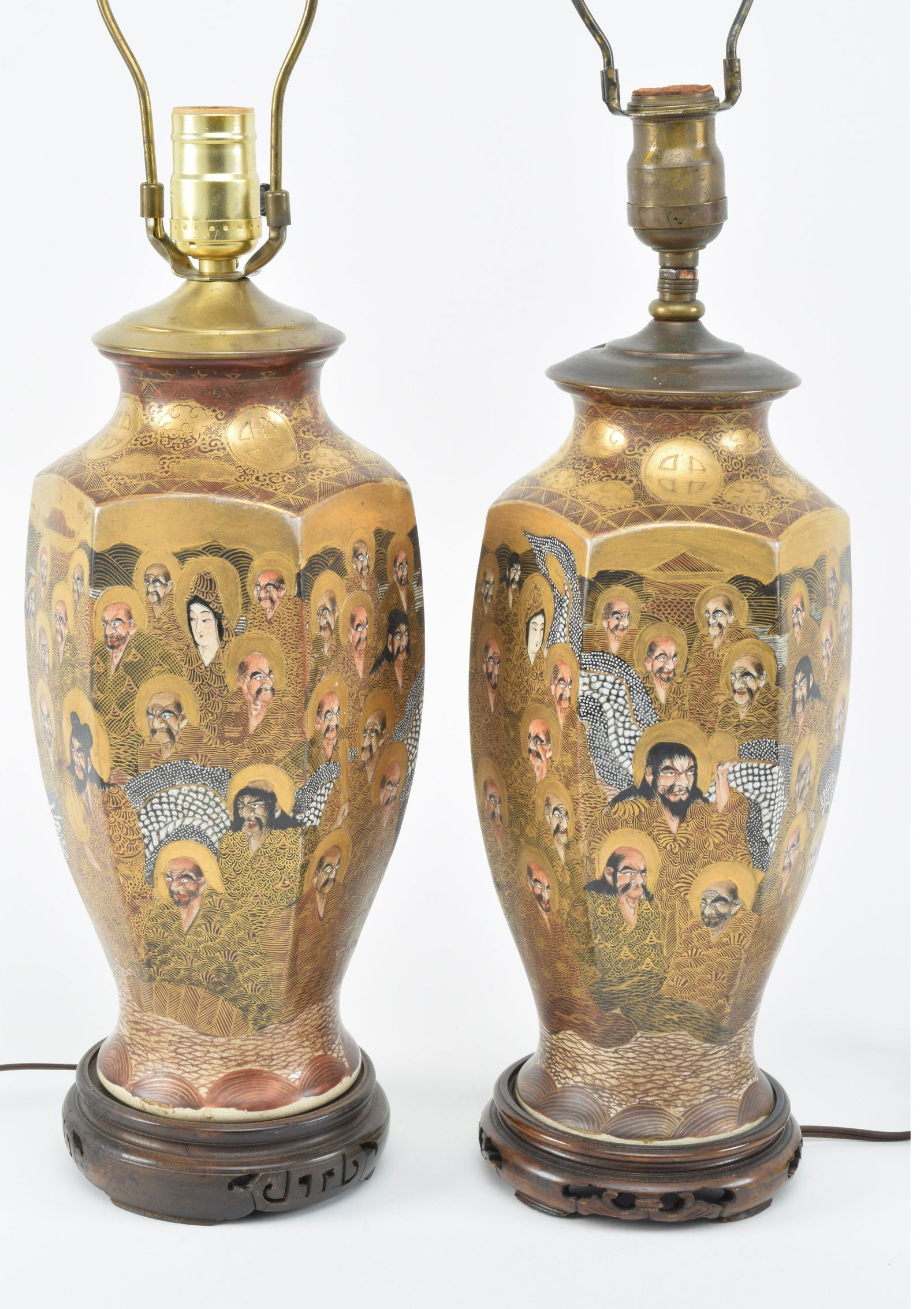 Pair of Satsuma vases. Japan. Ca. 1950. Hundred Rakan (1 of 9)