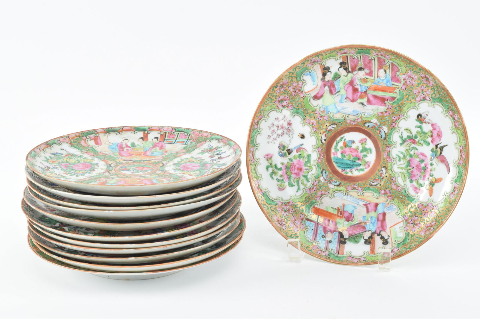 12 rose medallion plates. China. 19th century. 8.75in. (1 of 10)