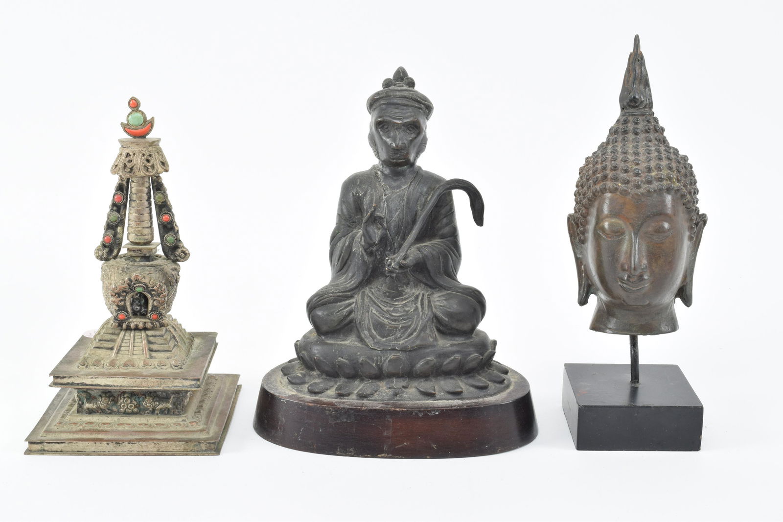 Lot of 3 Asian metal pieces. Including 1) Bronze seated (1 of 10)