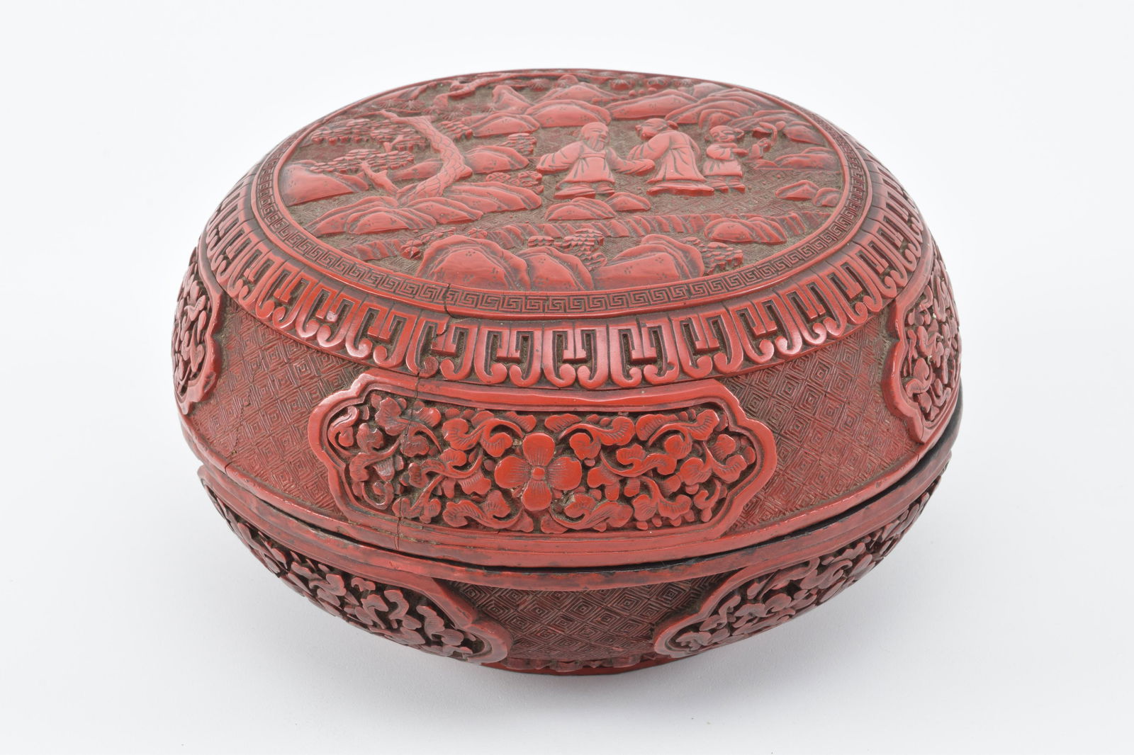 19th century Chinese carved cinnabar round covered box. (1 of 9)