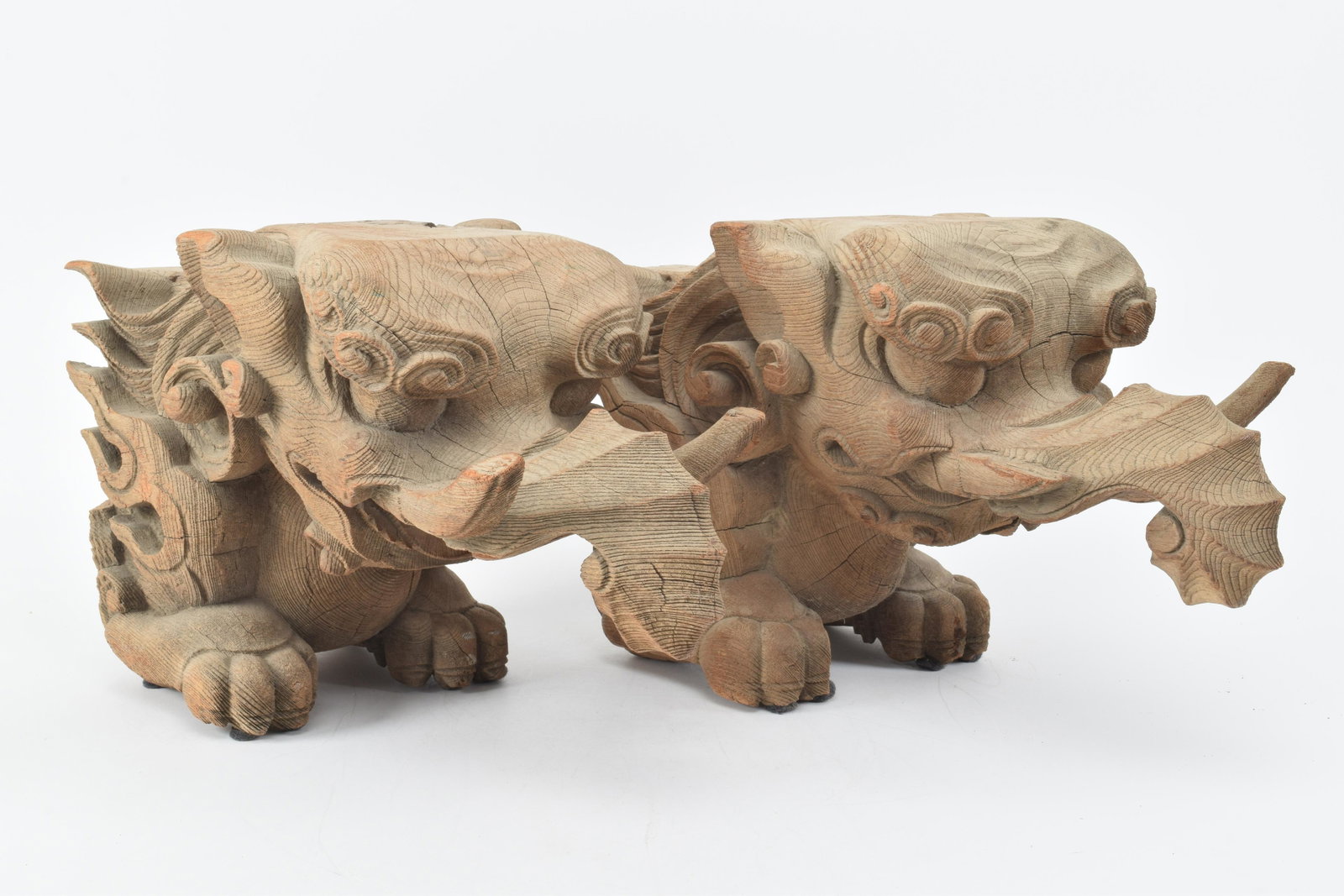 Lot of 2 architectural elements. Japan. 19th century.: Lot of 2 architectural elements. Japan. 19th century. Hardwood carved in the form of elephant heads. 17in length.