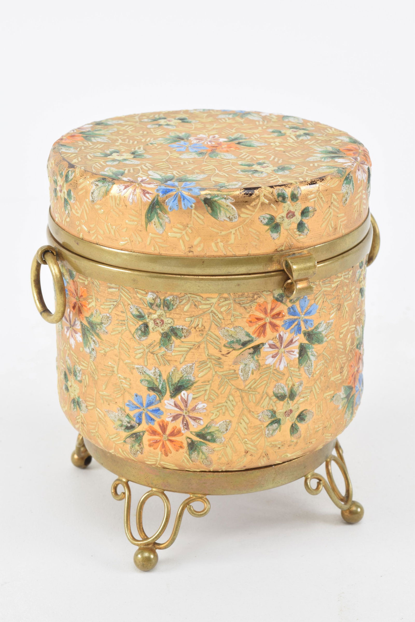 Moser gold and floral enameled round glass trinket box (1 of 9)