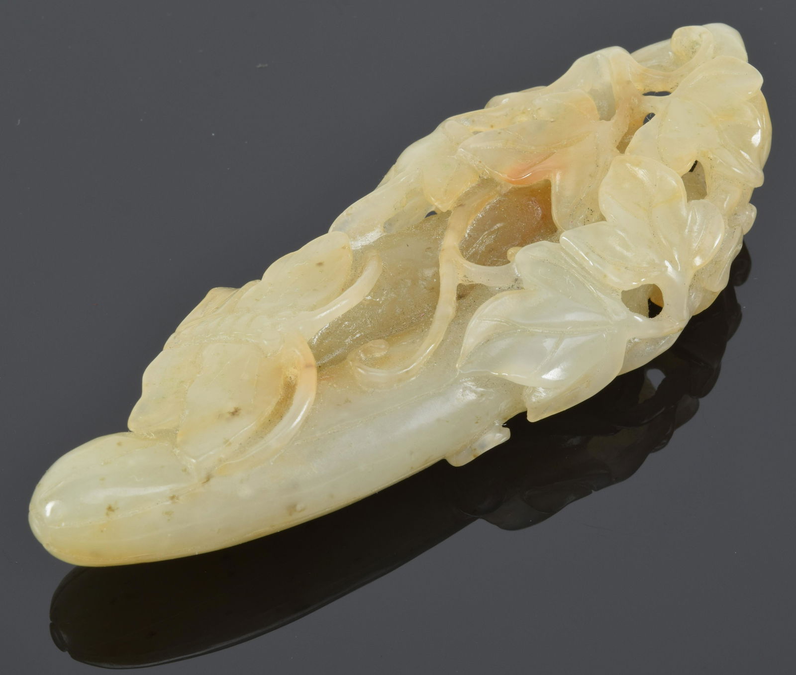 Carved jade fruit and insect scene. 3.5" x 1.25" x (1 of 5)