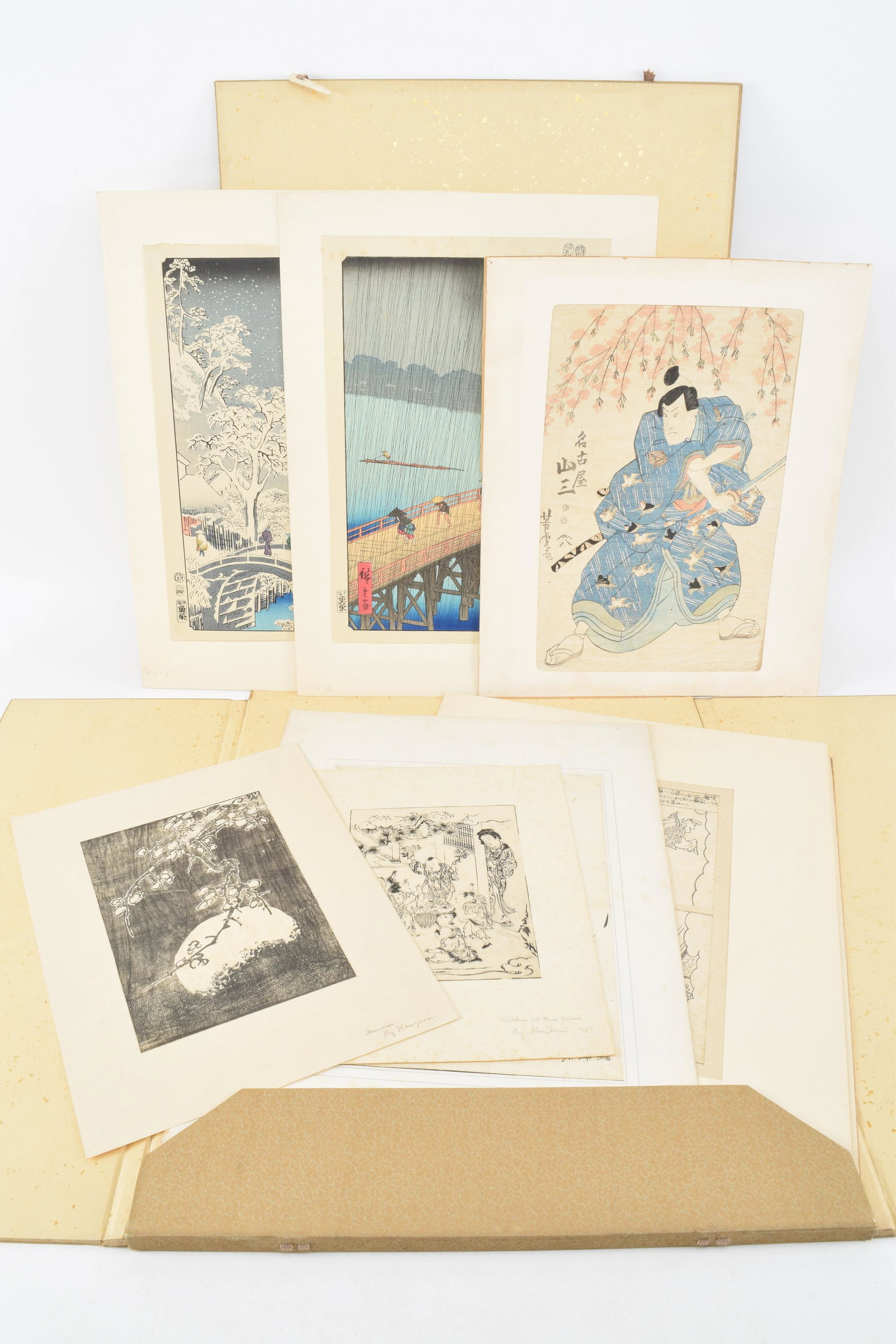 Collection of early Japanese woodblock prints. To (1 of 13)