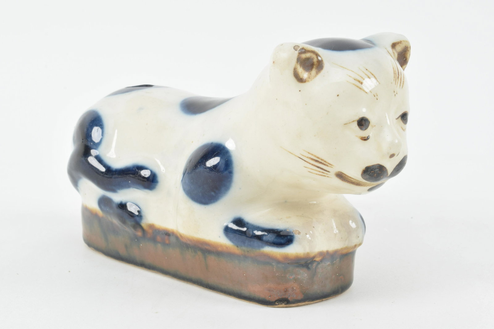 Chinese Ceramic Cat Pillow. 3" x 9" x 5". Small chips (1 of 7)