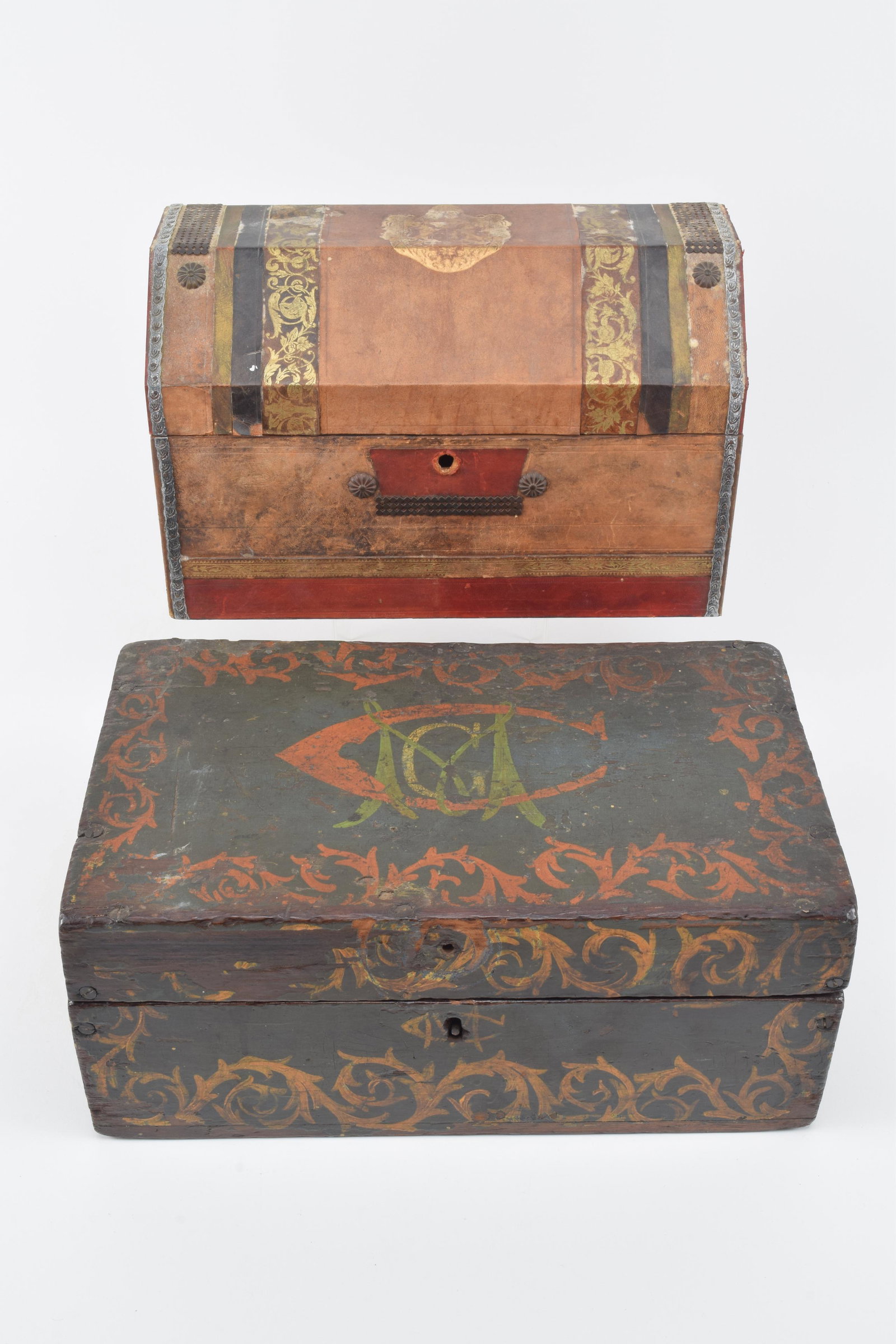 Pair 19th Century wood boxes. Primitive hand painted (1 of 11)
