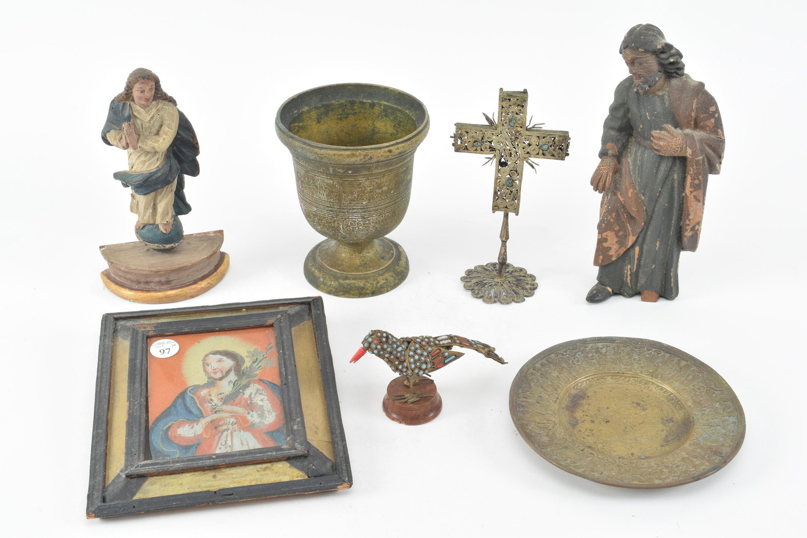 Lot of religious items to include: 2 polychrome wooden (1 of 12)