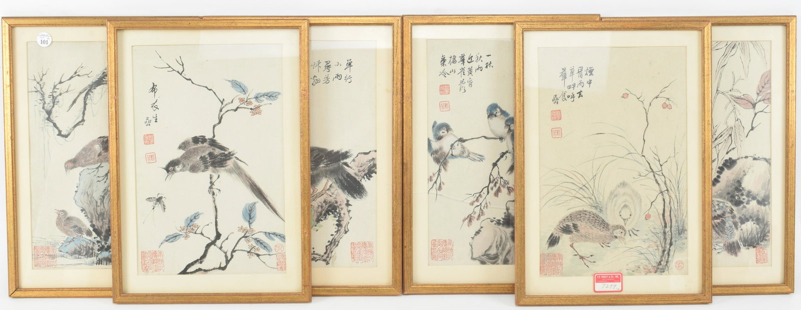 Set of 6 framed woodblock depicting birds in (1 of 10)