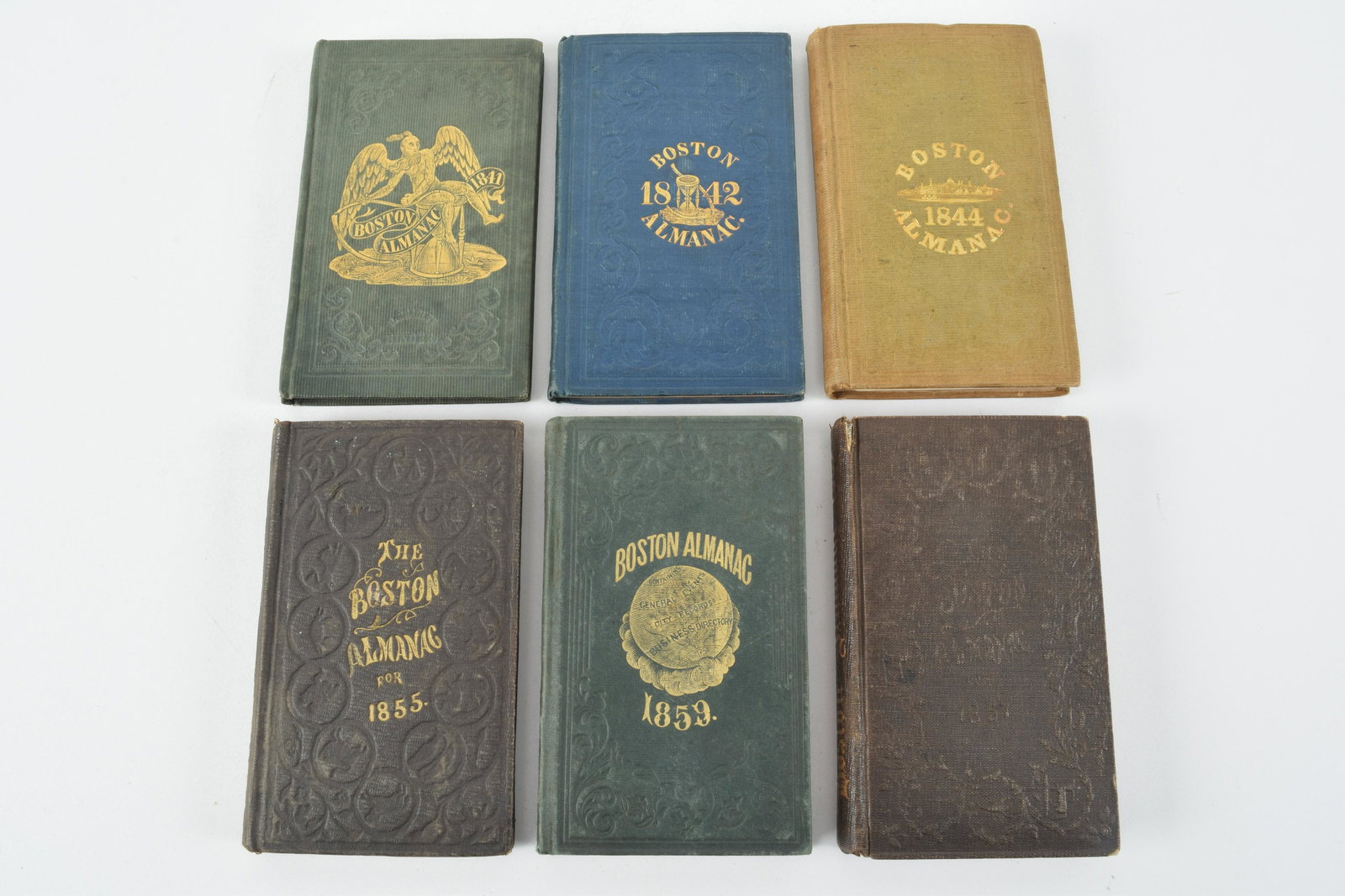 Lot of 6 Boston Almanacs with maps, 1841-1859. Embossed (1 of 20)