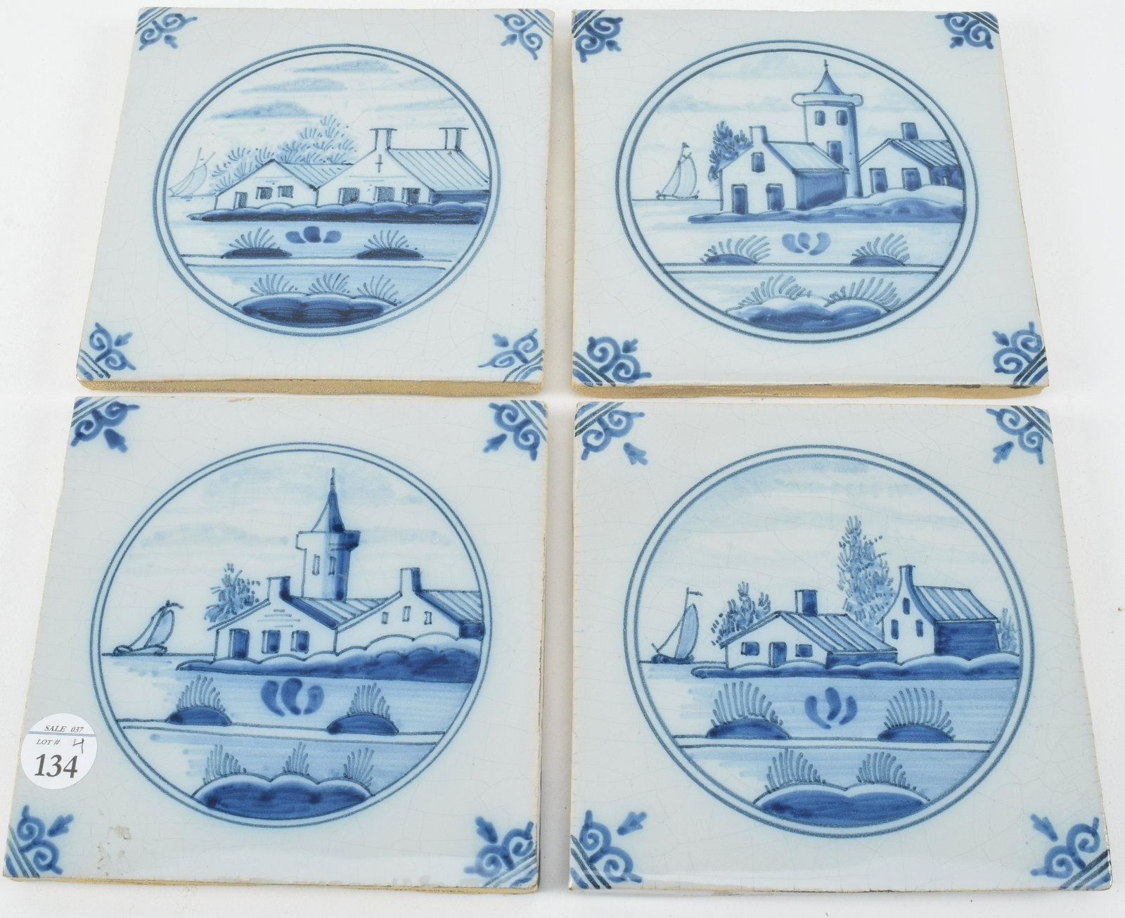 Delft Ceramic Glazed Tiles. Set of four. 5" x 5" (1 of 7)