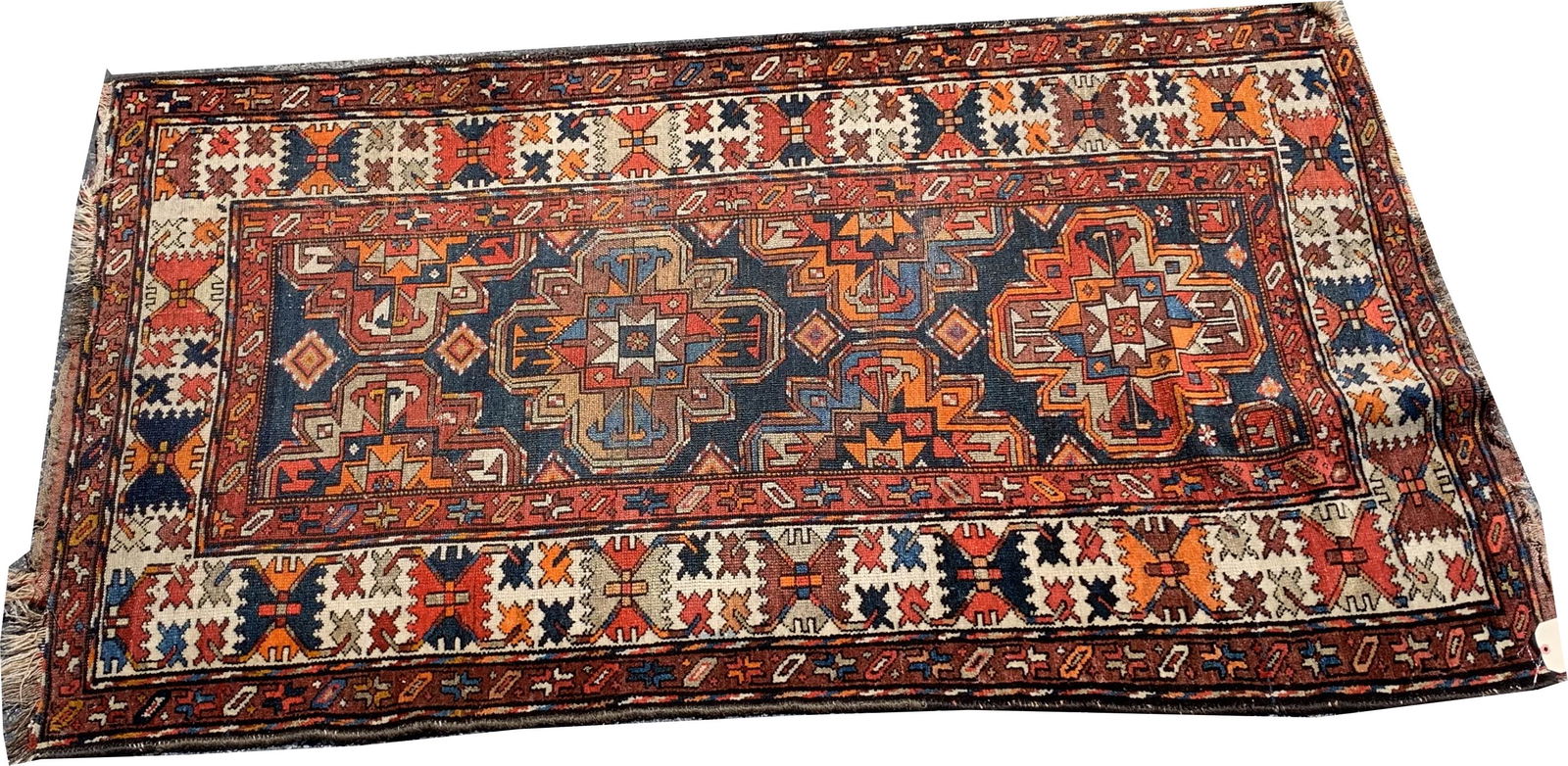 Caucasian carpet, geometric pattern with orange 79 x 44 (1 of 3)