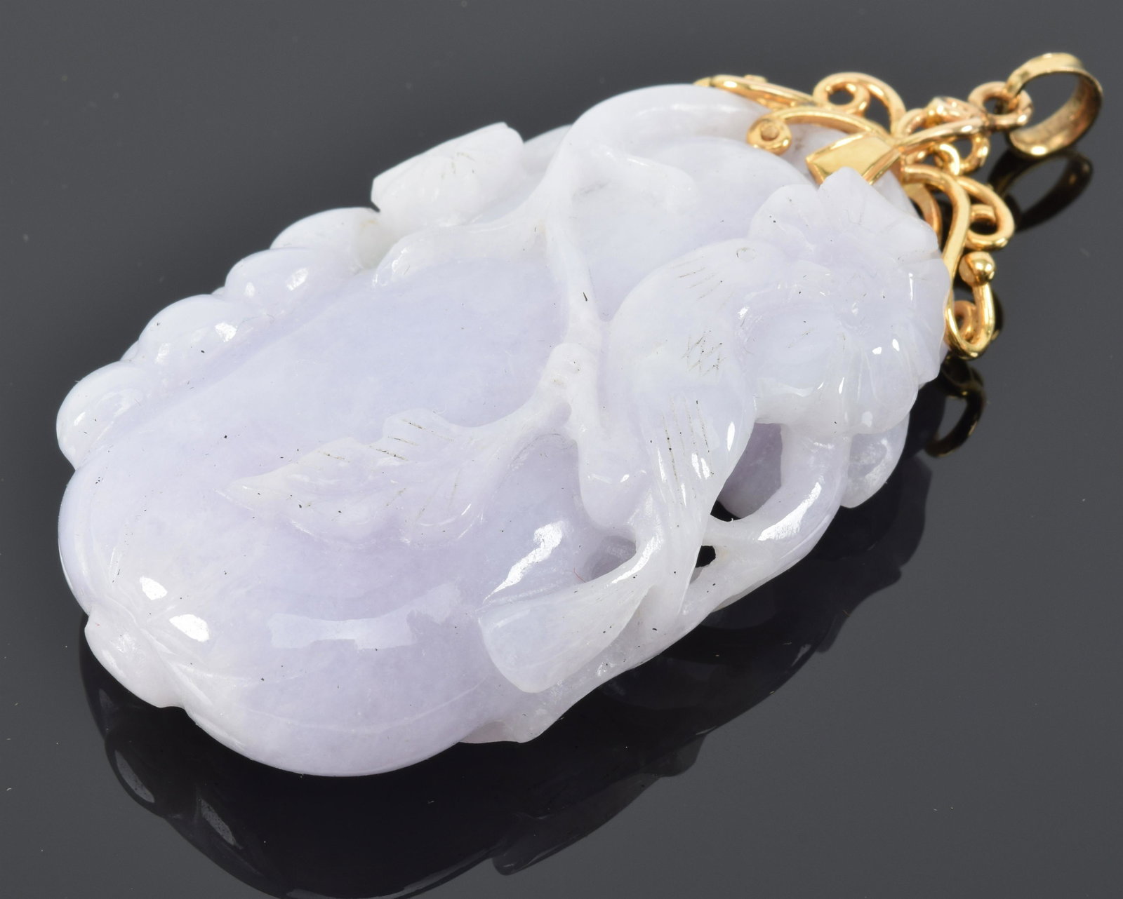 Lavender jadeite pendant. Carving of gourds, flowers (1 of 9)