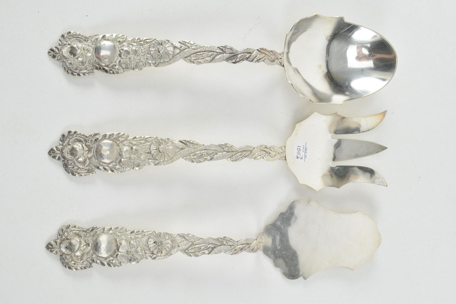 Trio sterling silver repousse serving utensils. South (1 of 7)