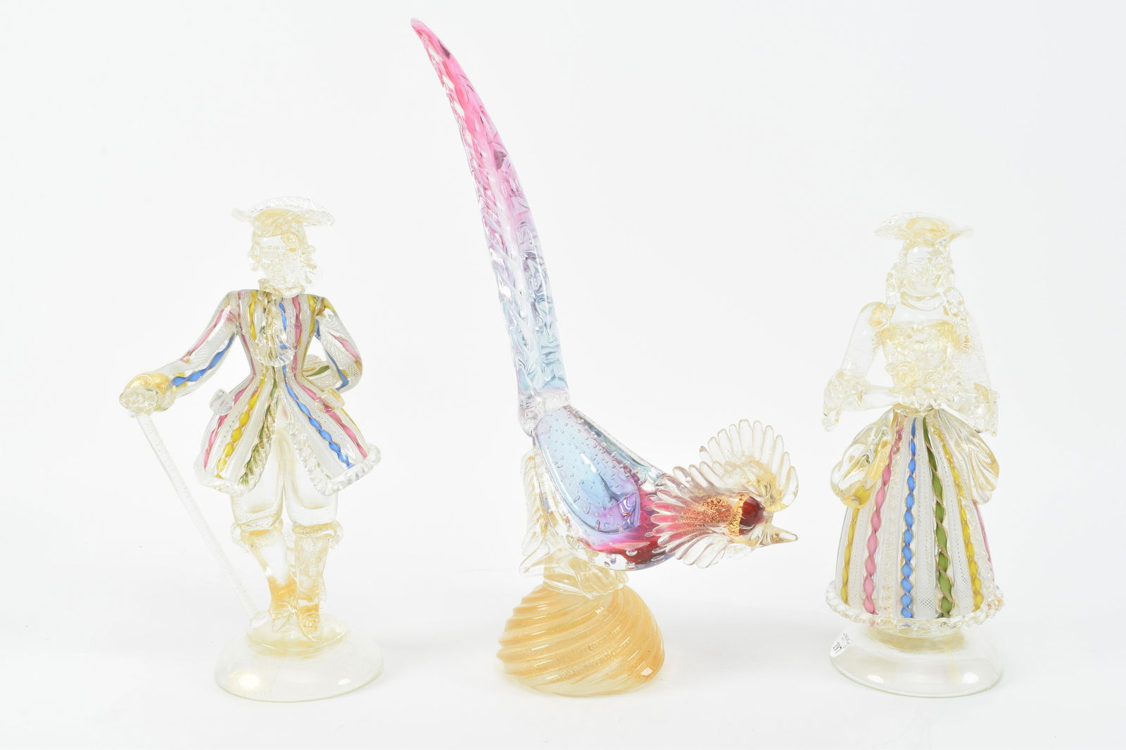 3 Venetian glass figures. French gentleman, maiden, and (1 of 12)