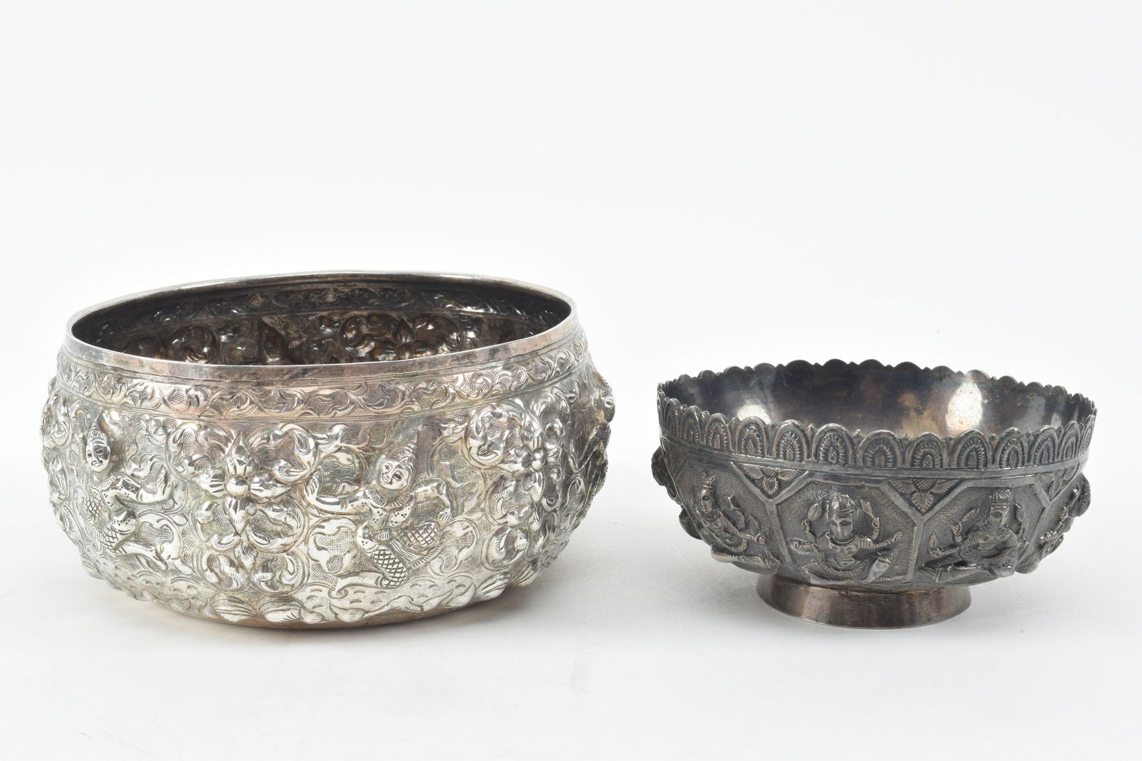 Burmese Repousse silver decorative bowls. Larger 6" x (1 of 10)