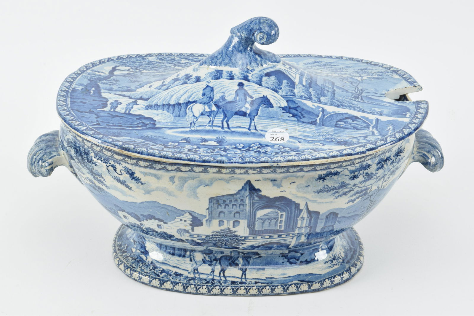 Staffordshire blue and white soup tureen and lid. 10" x (1 of 10)