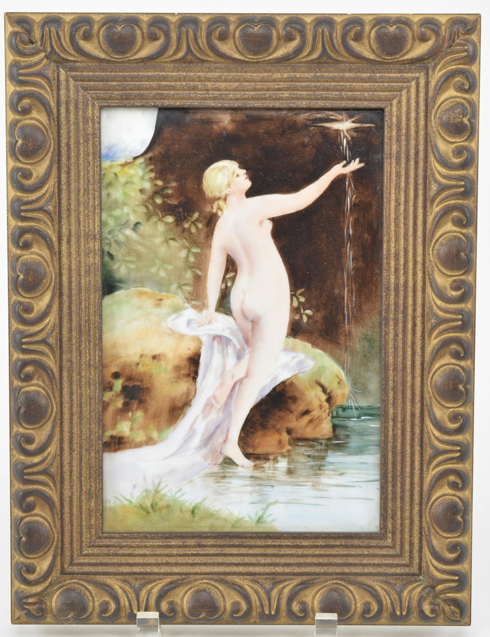 Limoges porcelain plaque of bathing woman. Sight 6" x (1 of 6)