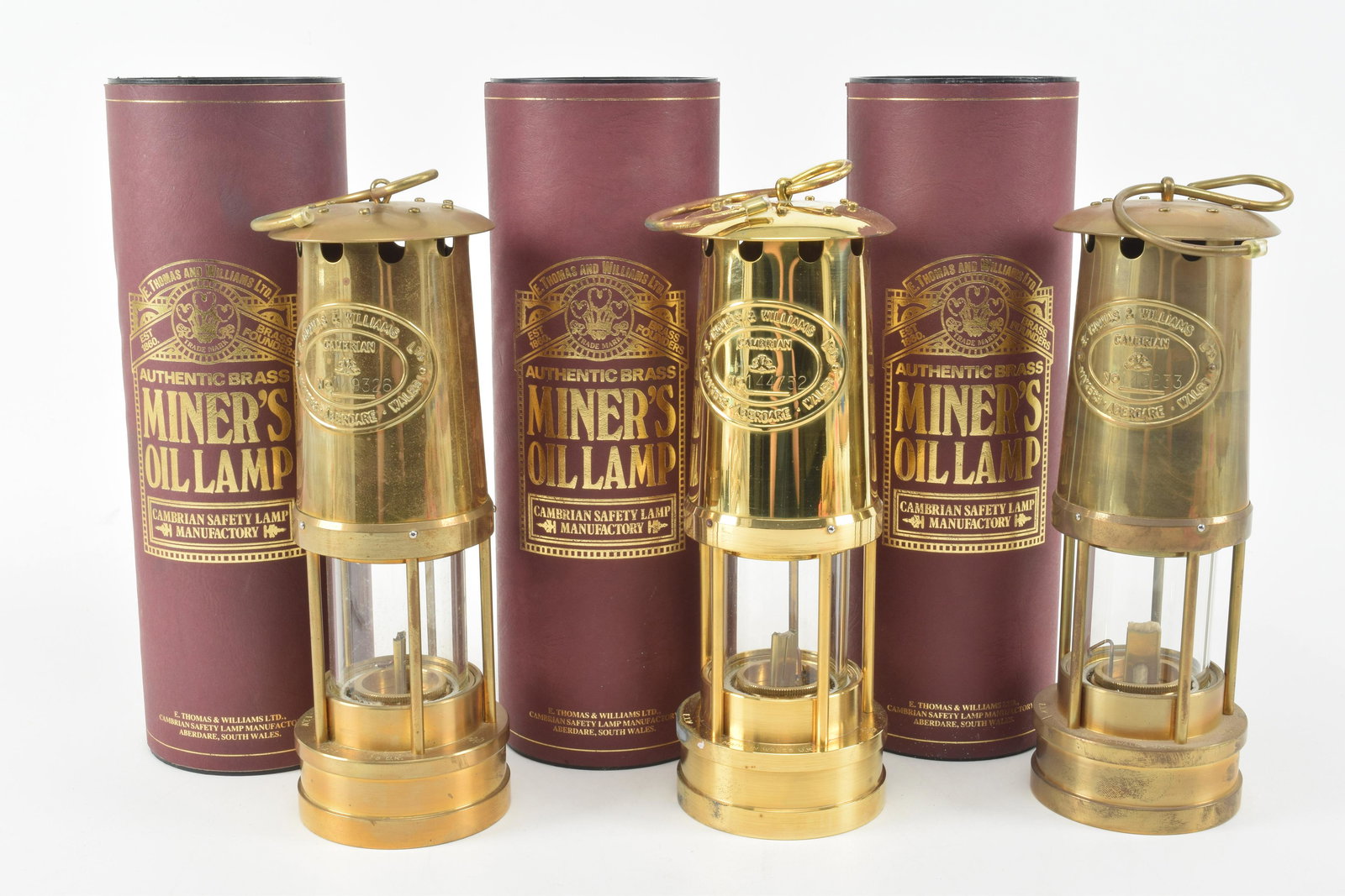 3 Brass miner lamps, E. Thomas & Williams, LTD. Wales (1 of 10)
