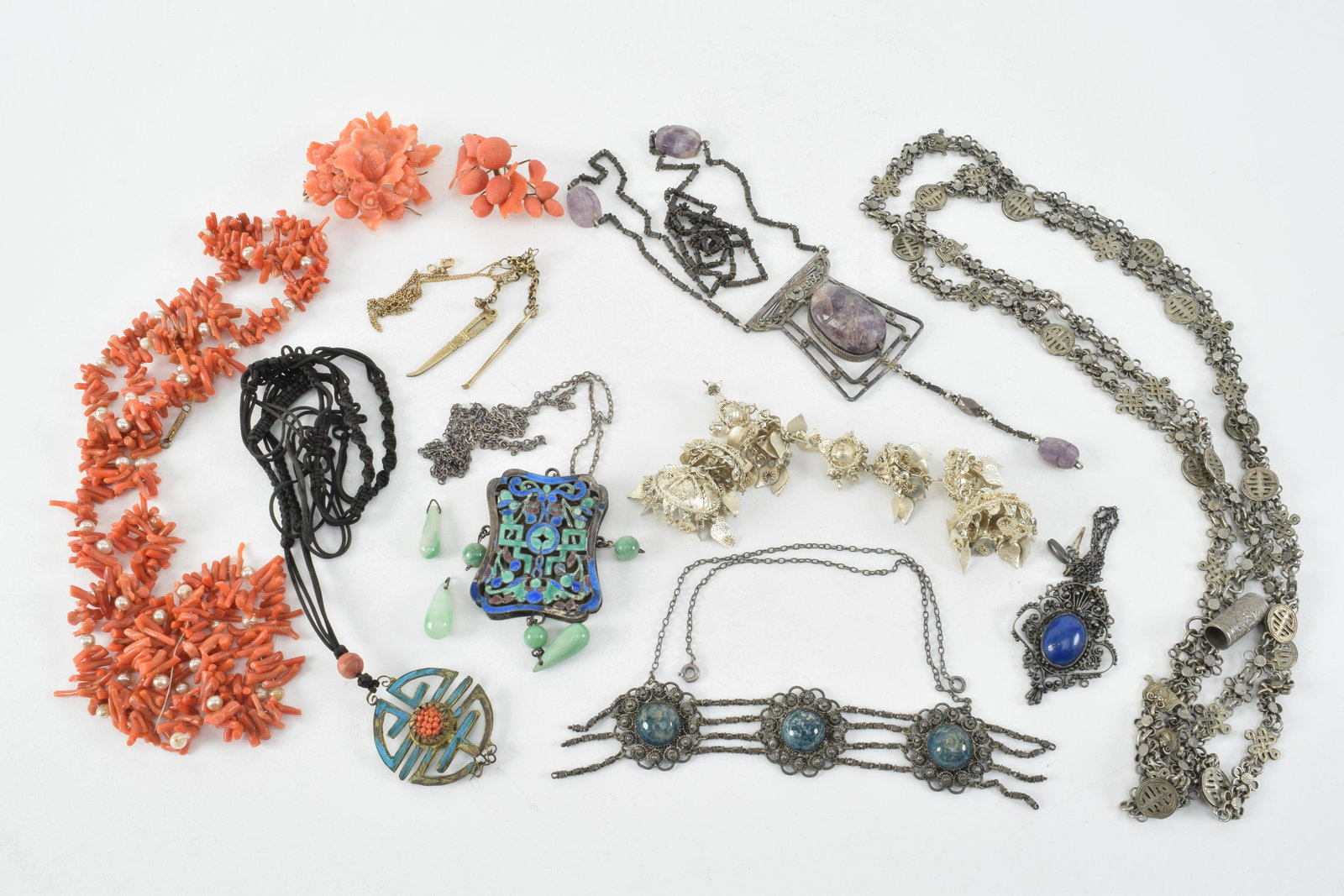 Vintage and Antique Chinese necklaces. 2 with enameling (1 of 10)