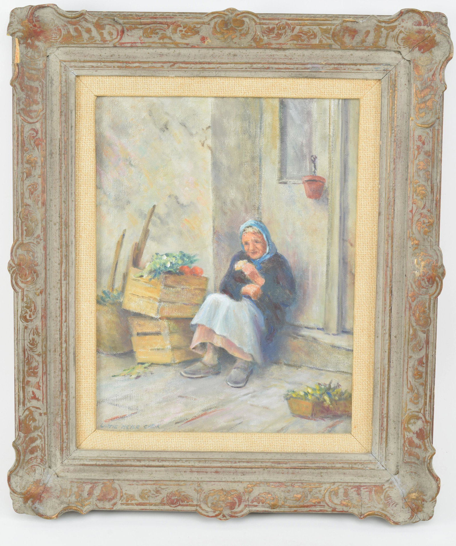 Lottie Meyer Catok signed painting on canvas of peasant (1 of 7)