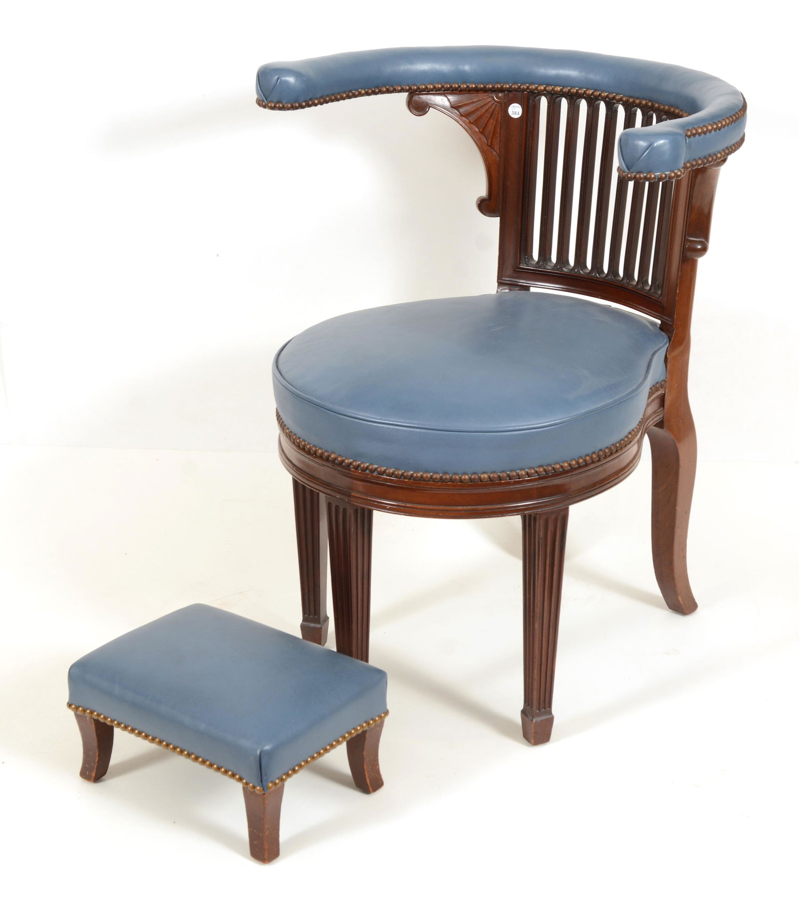 Regency style reading chair with foot stool. Blue (1 of 5)