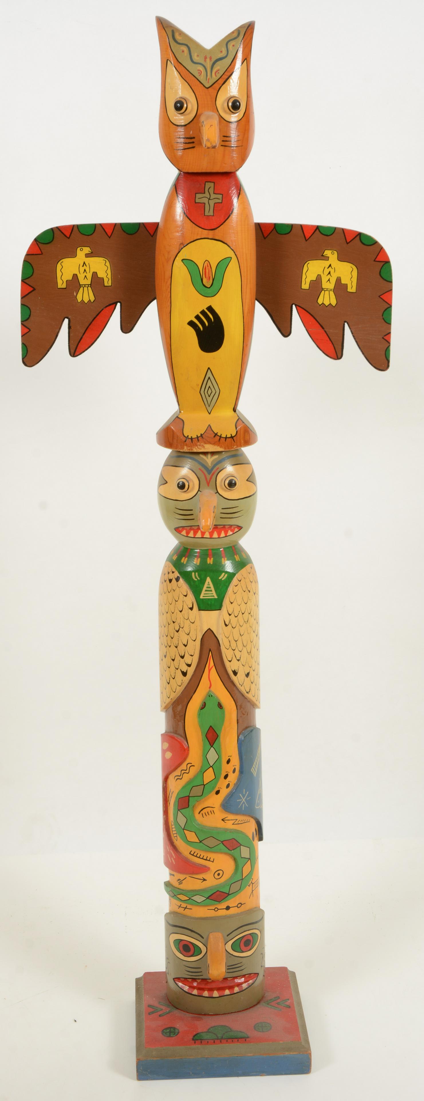 Folk art Native American style painted totem pole. (1 of 7)