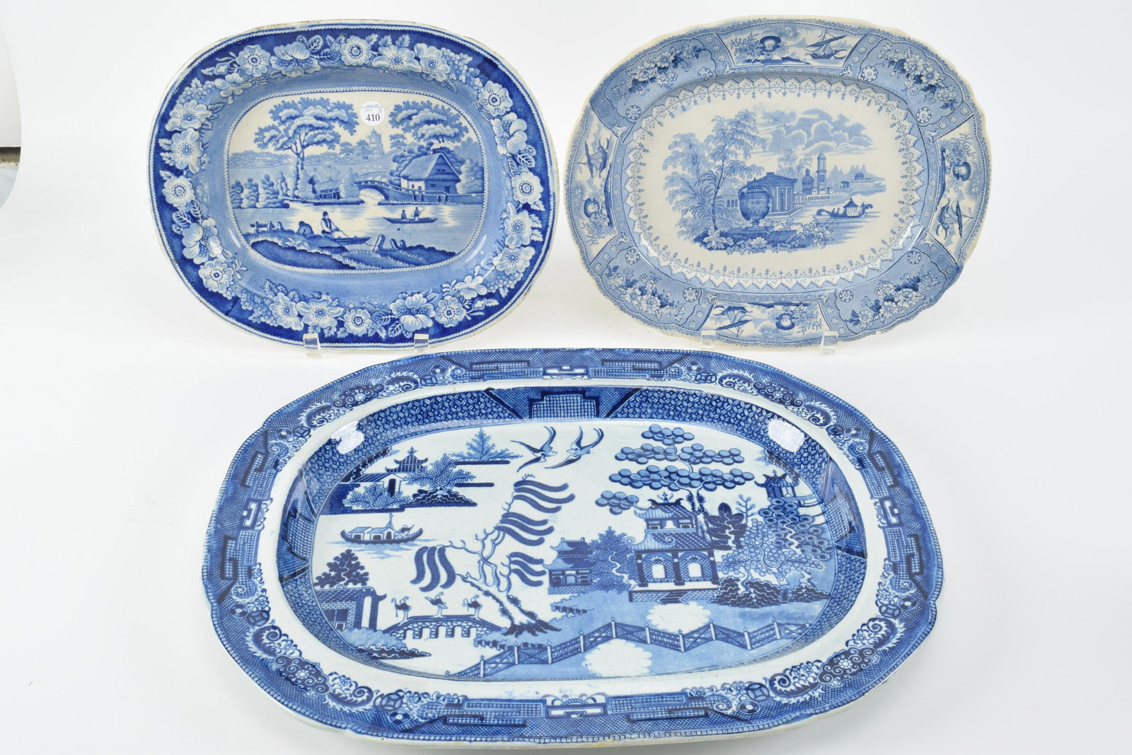 Trio of Staffordshire blue and white serving platters. (1 of 9)